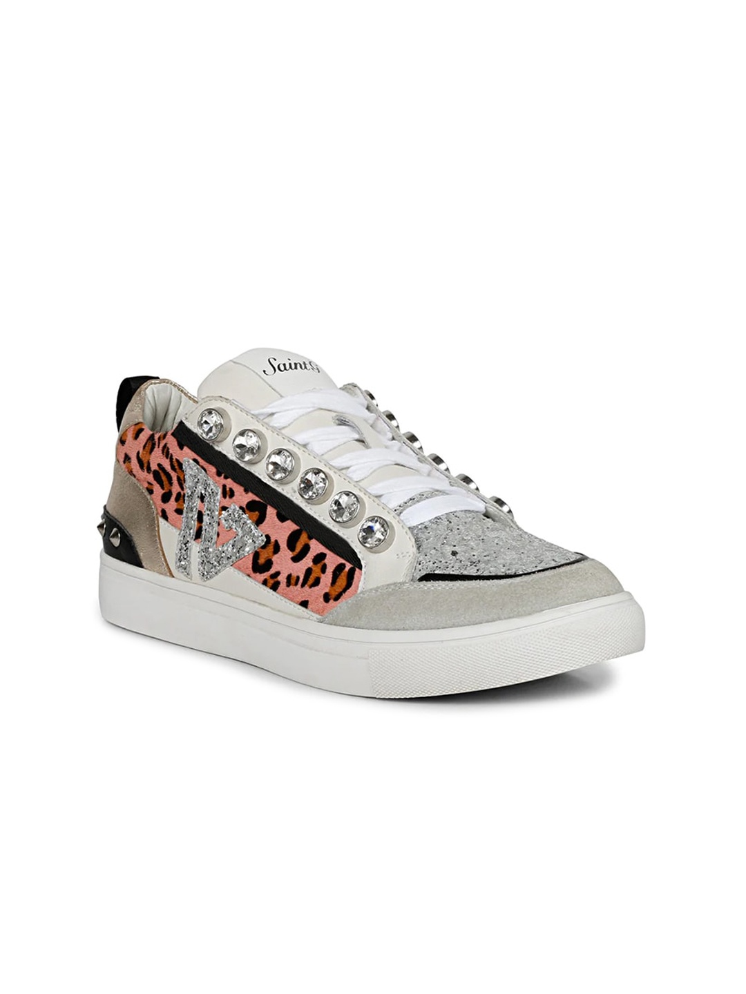 

Saint G Women Printed Embellished Leather Sneakers, White