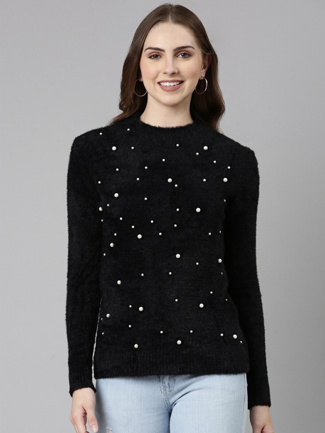 

SHOWOFF Self Design Acrylic Raglan Sleeves Top, Black