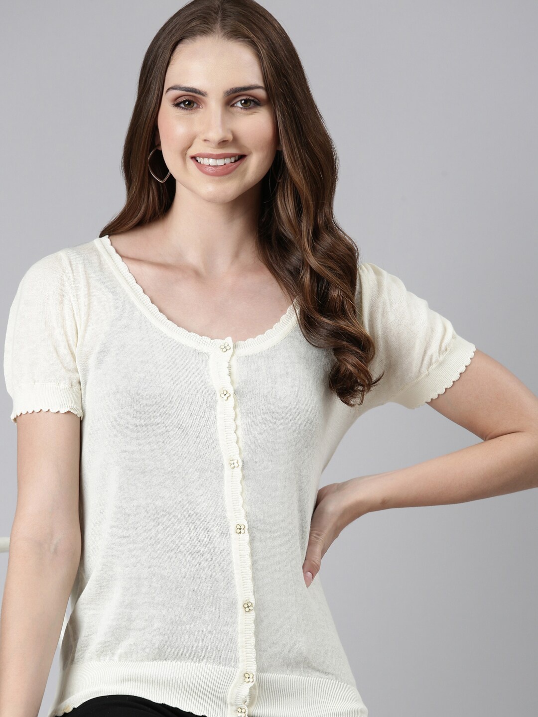 

SHOWOFF Scoop Neck Puff Sleeve Top, Cream