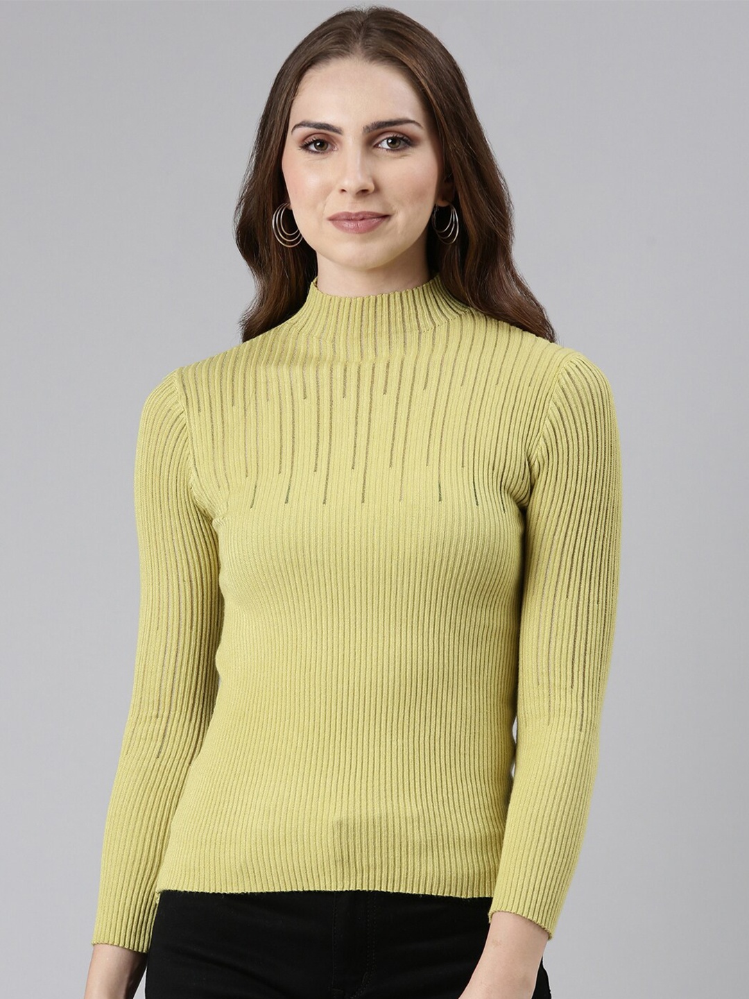 

SHOWOFF High Neck Ribbed Fitted Top, Olive