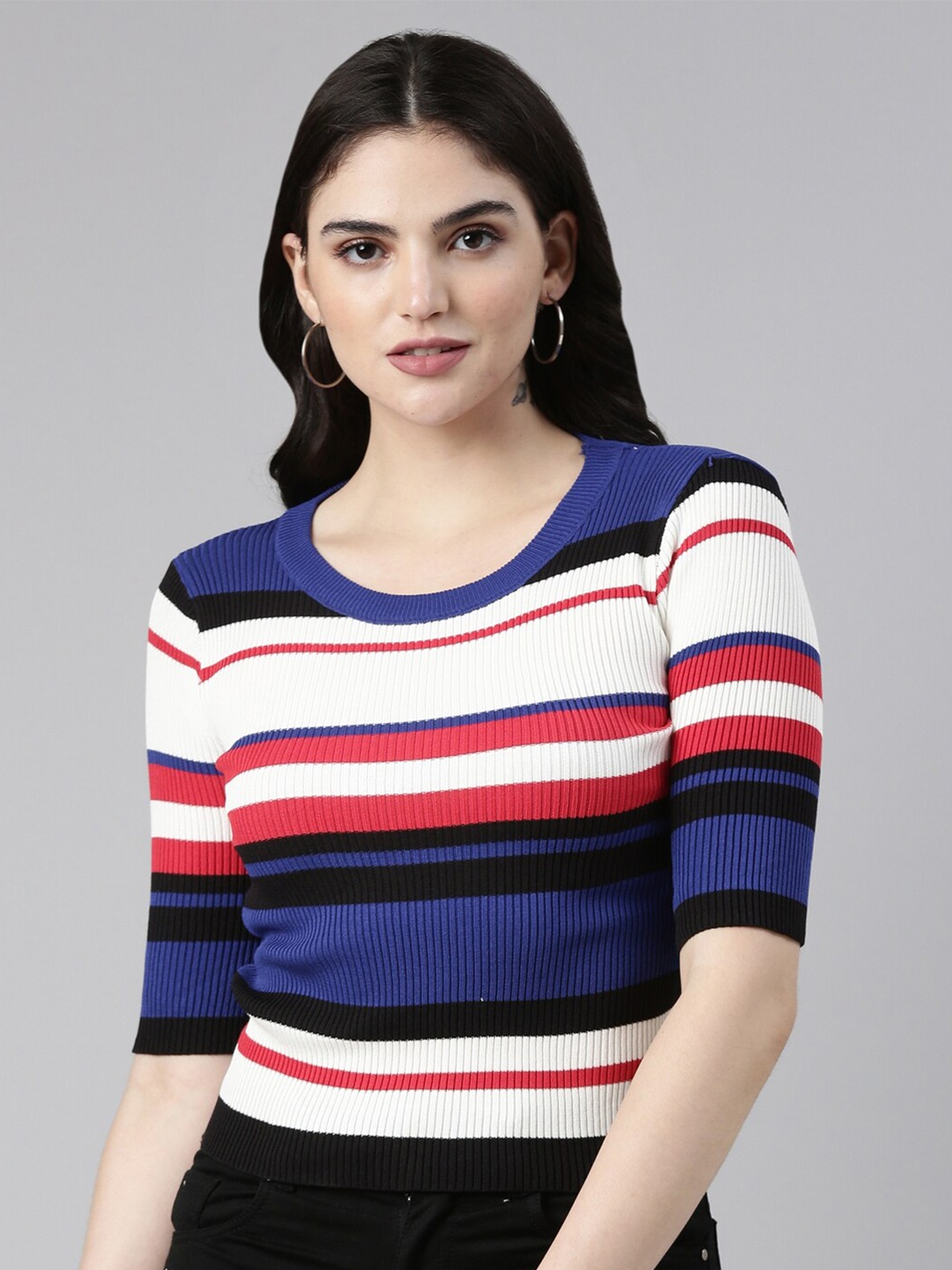 

SHOWOFF Striped Fitted Top, Blue