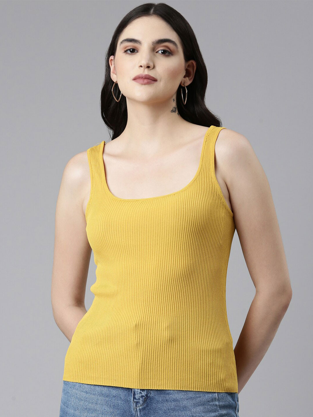 

SHOWOFF Acrylic Scoop Neck Sleeveless Tank Top, Yellow