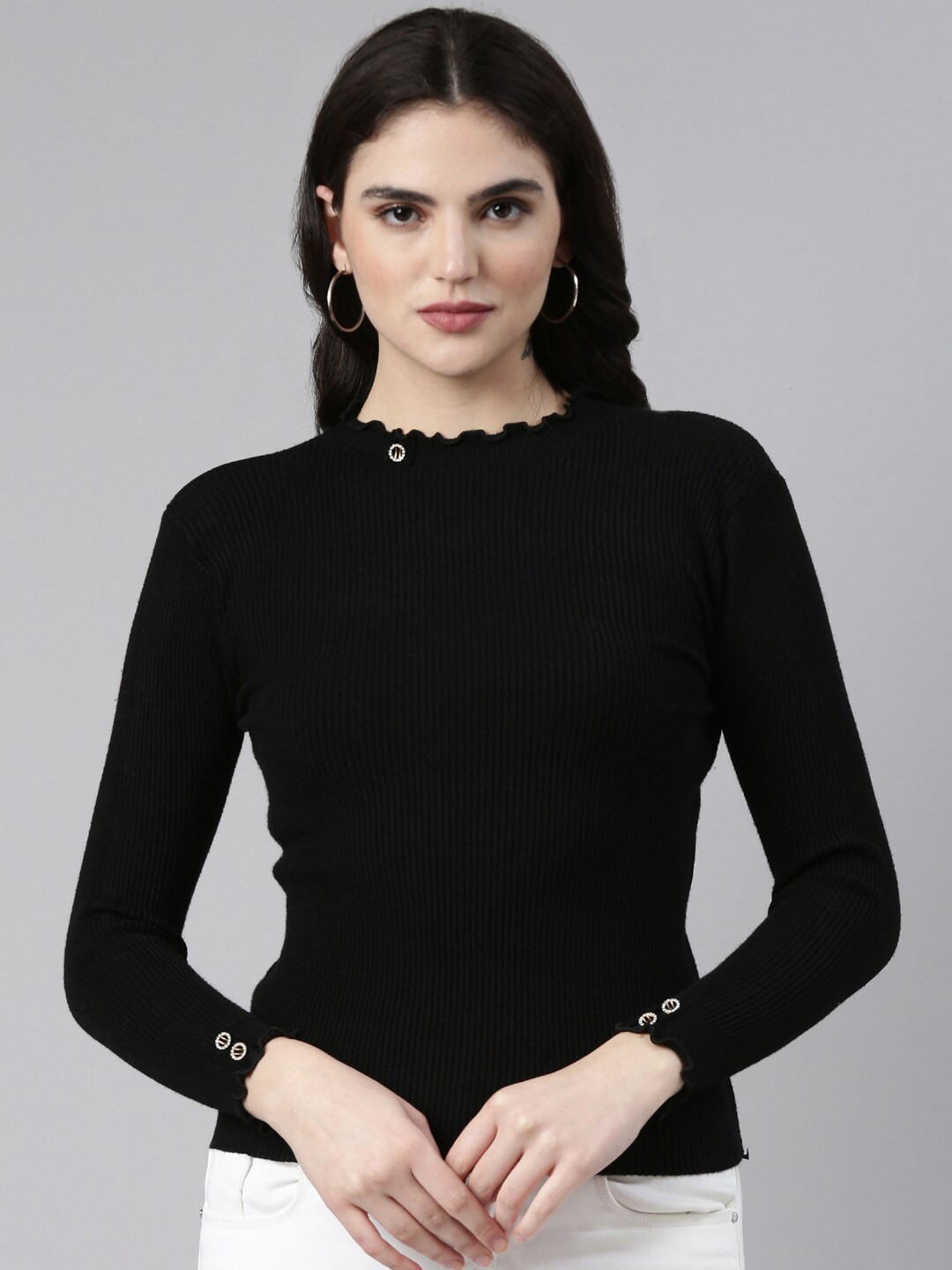 

SHOWOFF High Neck Long Sleeves Top, Black
