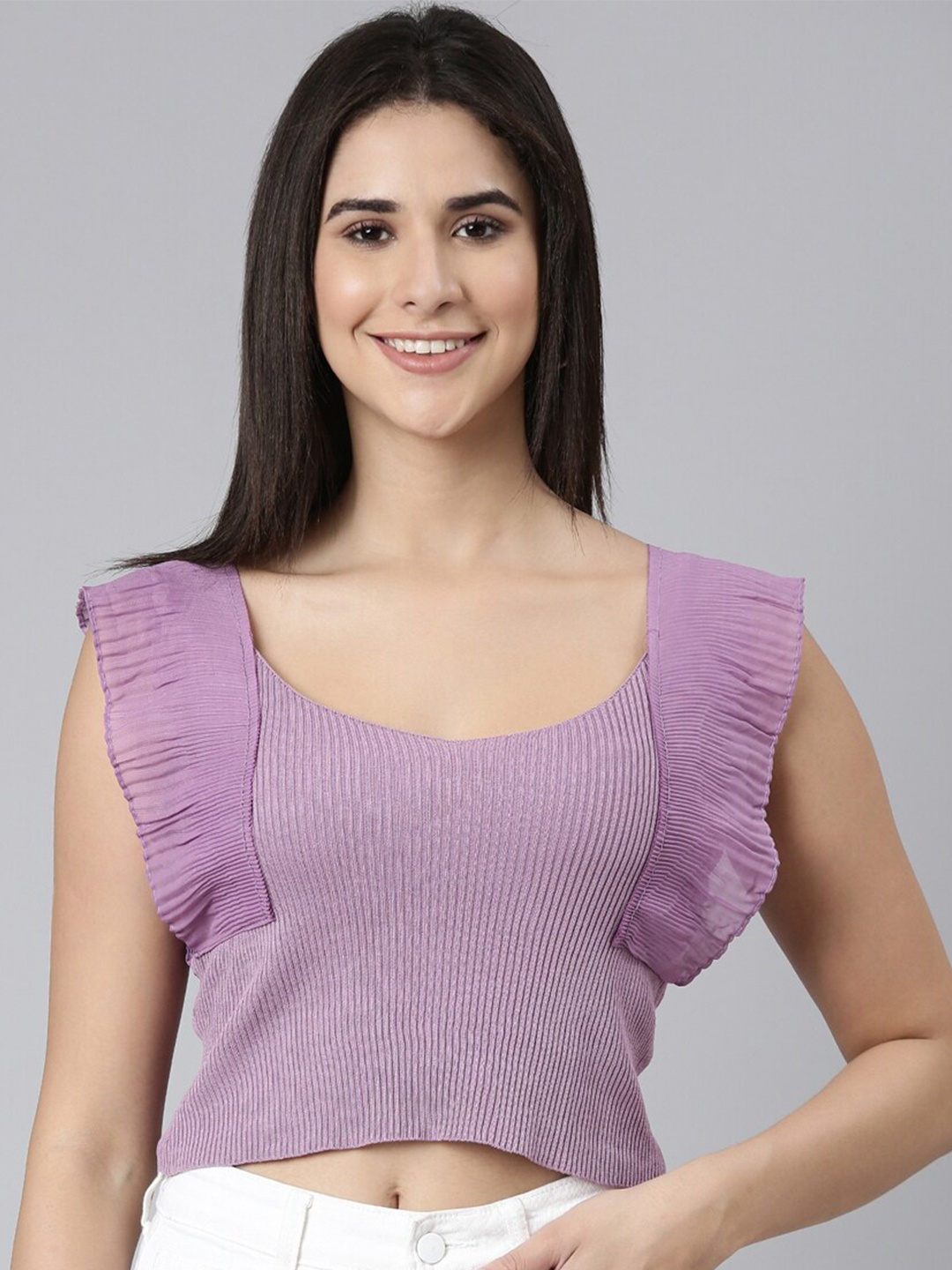 

SHOWOFF Scoop Neck Sleeveless Crop Top, Purple