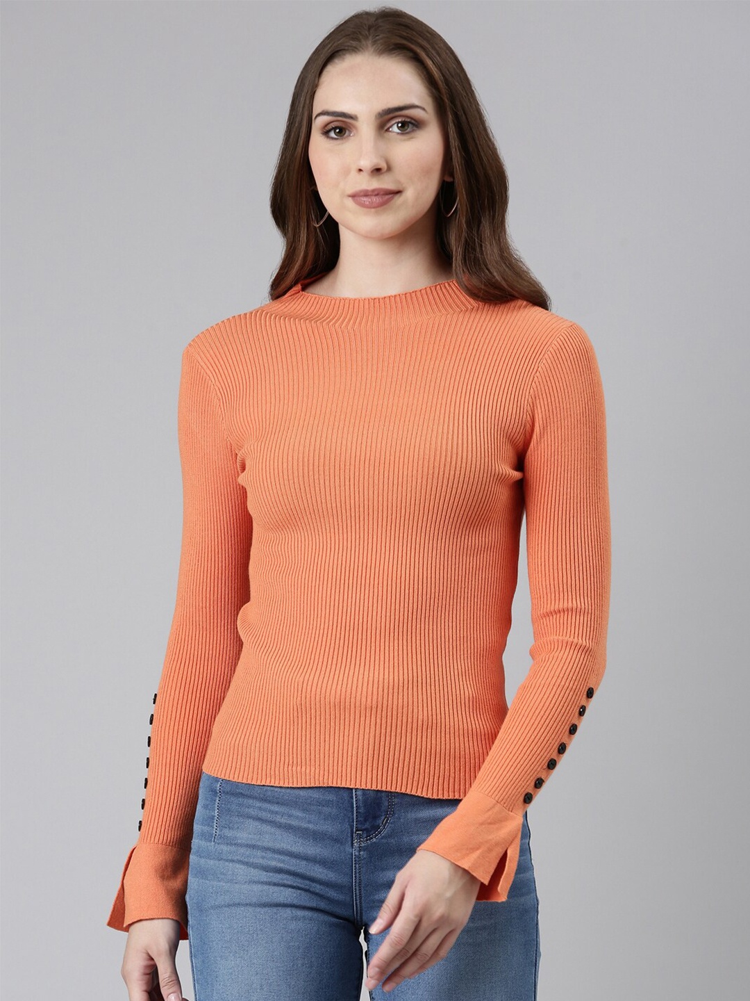 

SHOWOFF High Neck Fitted Top, Orange