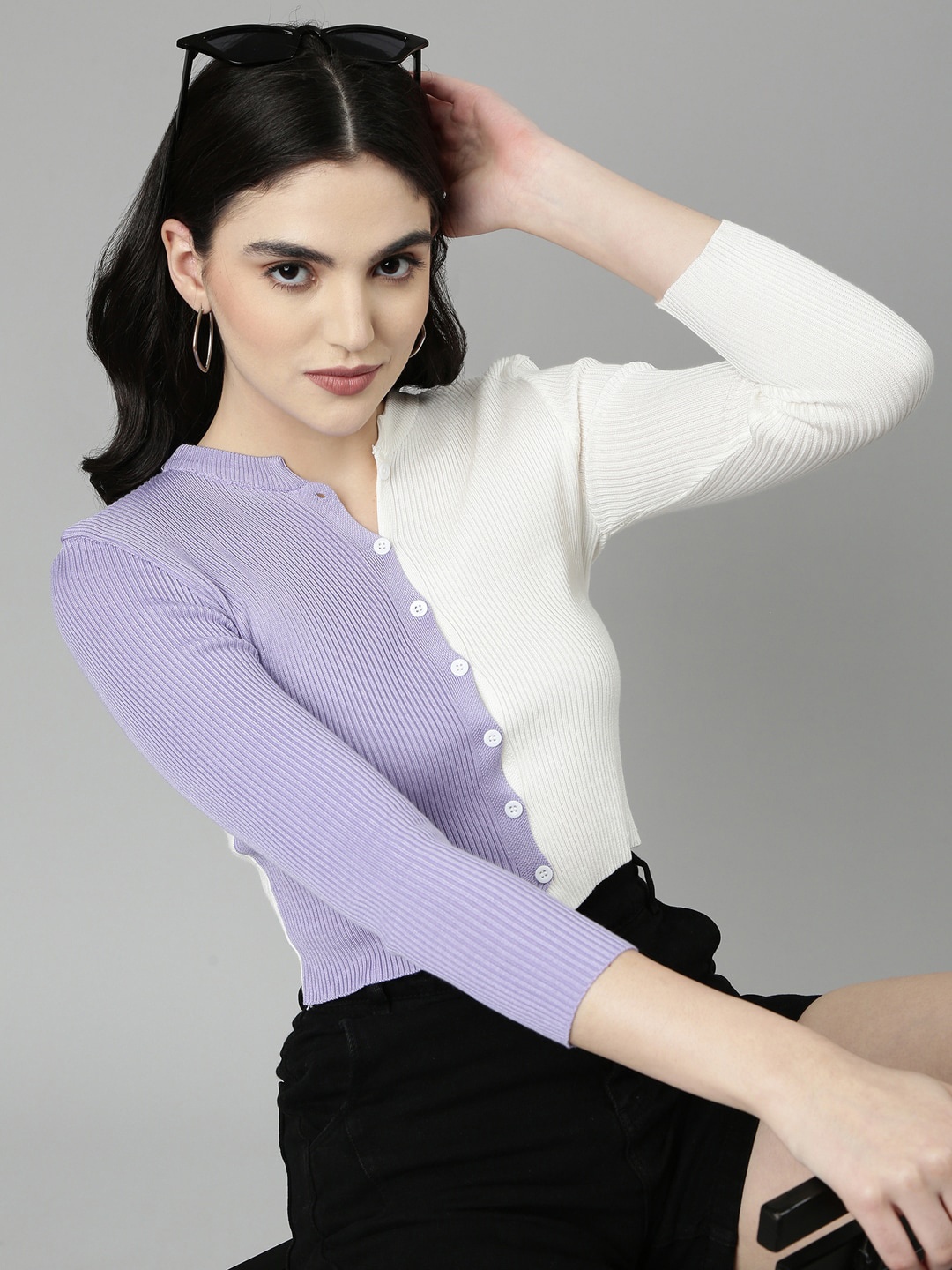 

SHOWOFF Colourblocked Fitted Crop Top, Lavender