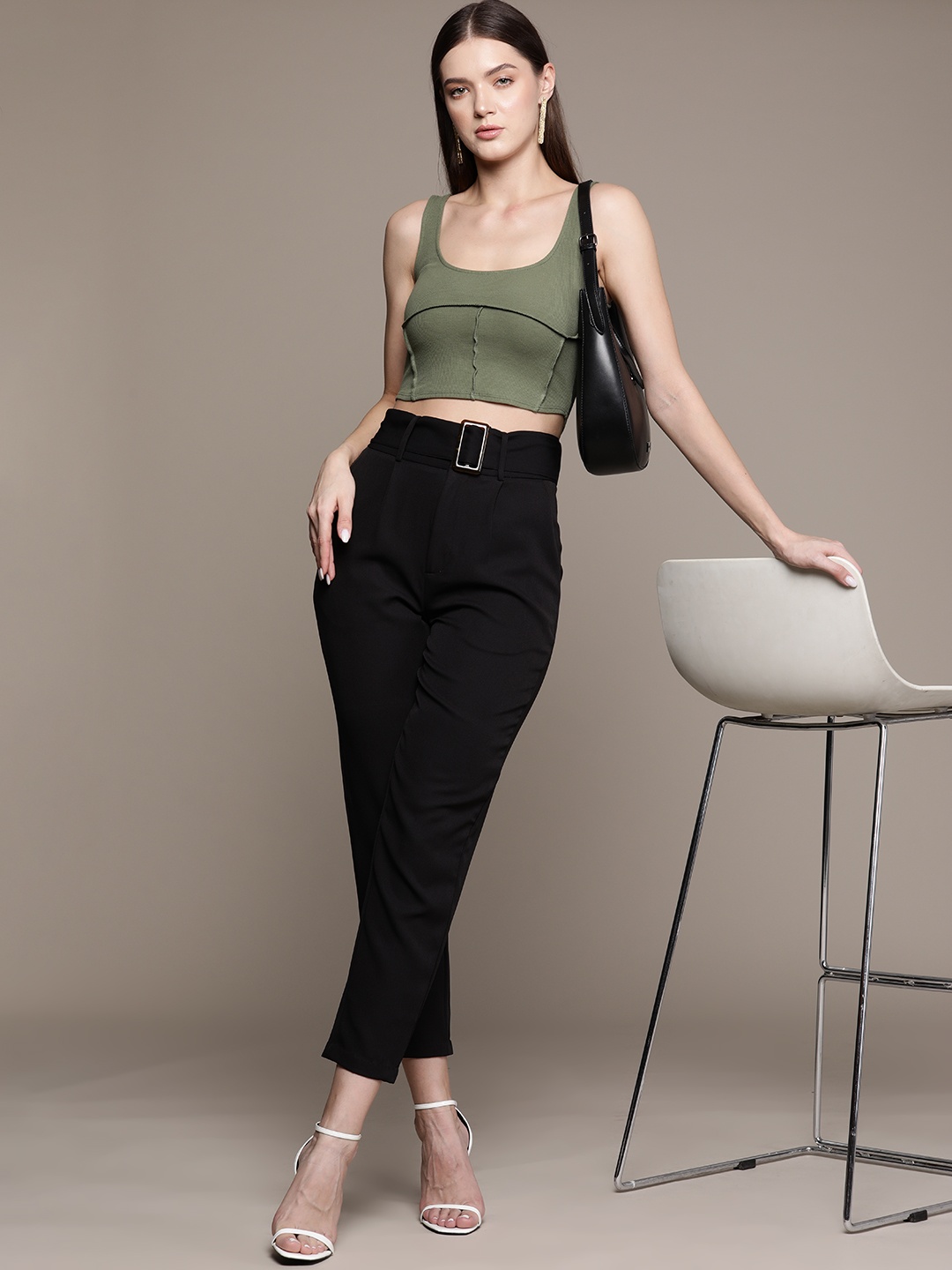 

bebe Women All Day Regular Fit Cropped Trousers, Black