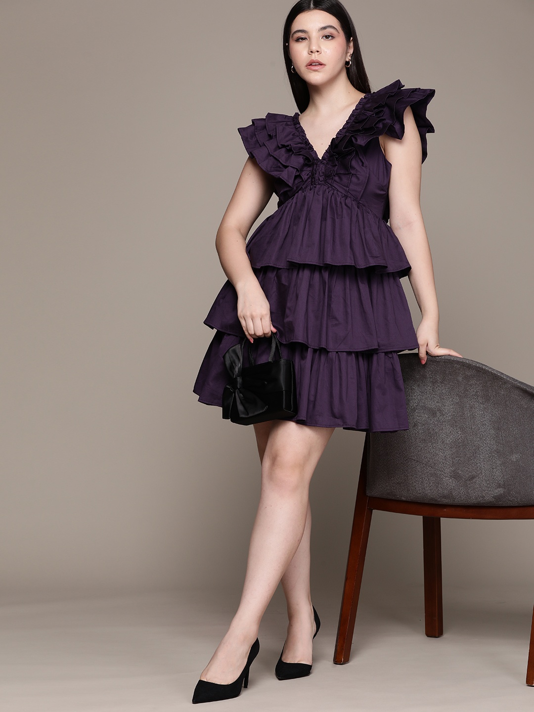

bebe Future Glam Purple Layered A-Line Dress