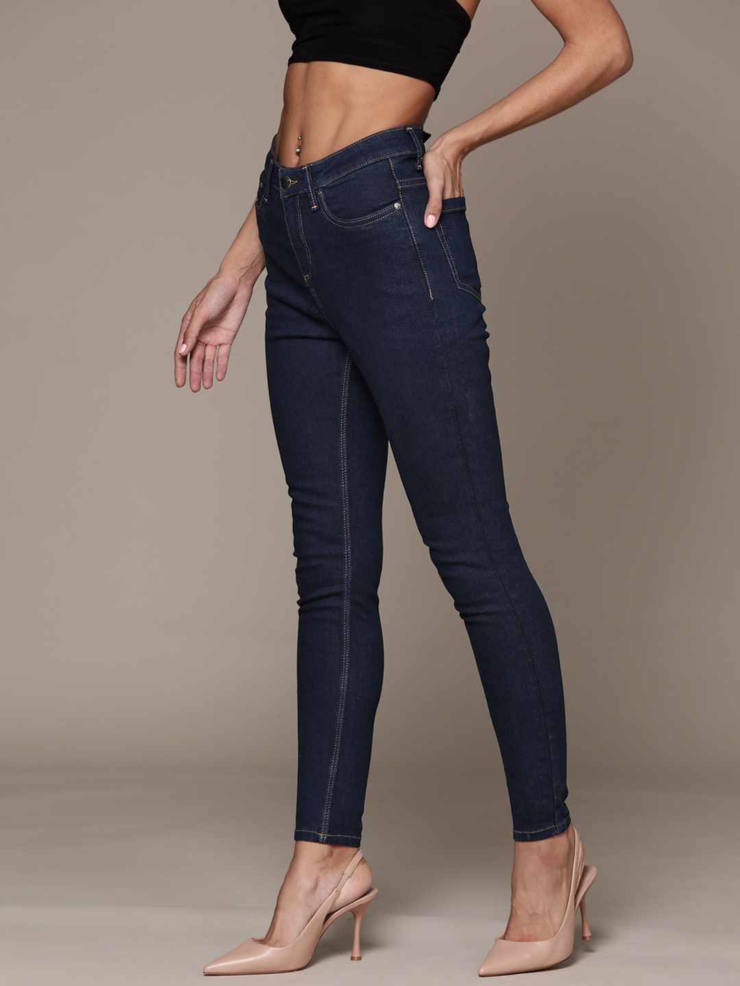 

bebe Women Denim Daze Super Skinny High-Rise Jeans, Navy blue