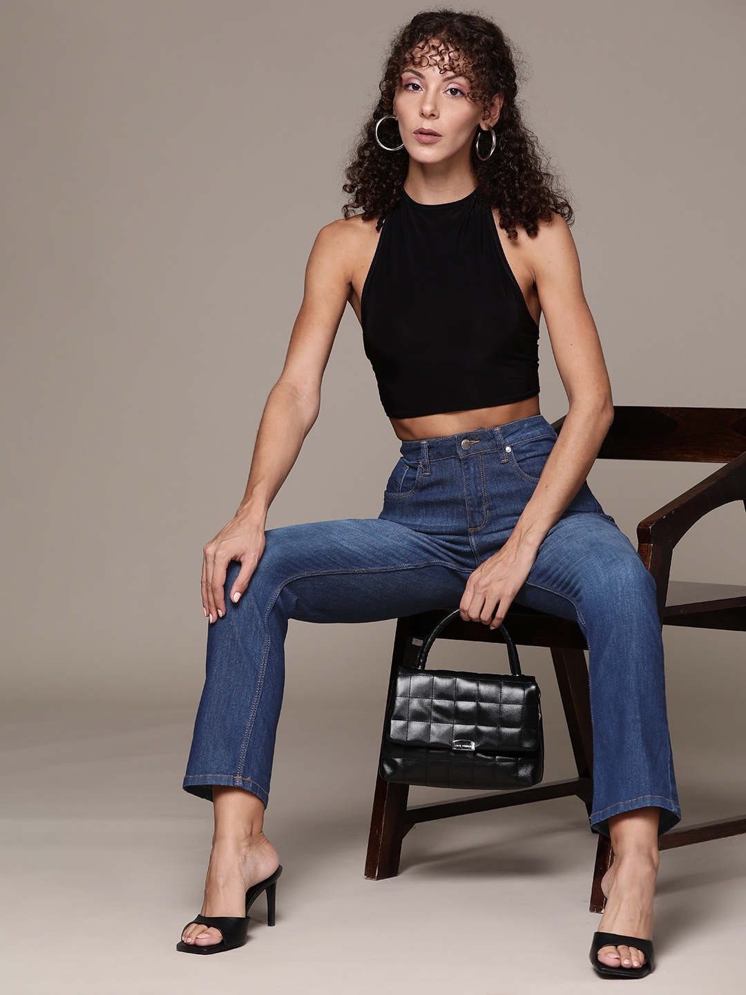 

bebe Women Denim Daze Straight High-Rise Jeans, Navy blue