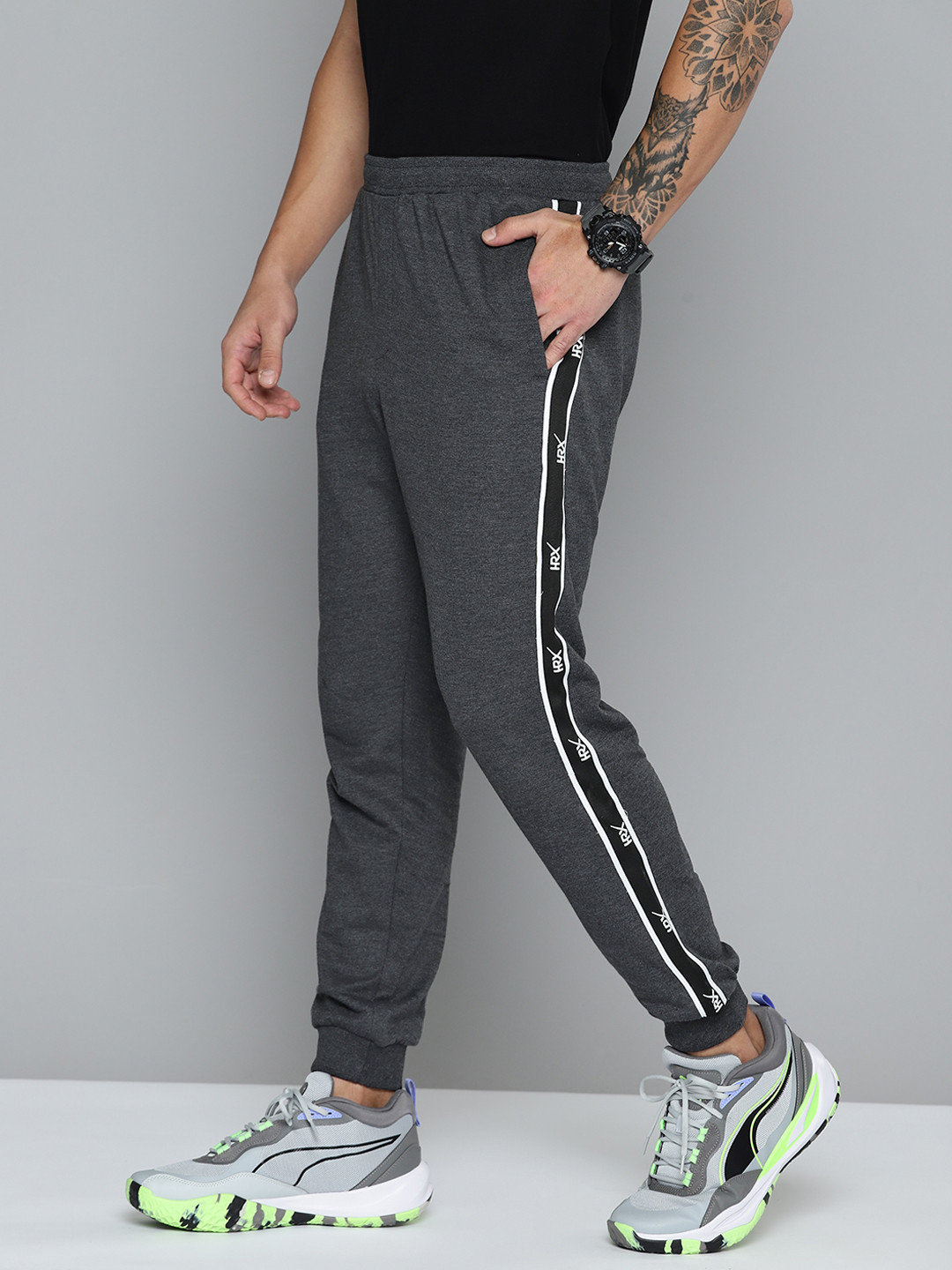 

HRX by Hrithik Roshan Men Side Striped Joggers, Charcoal