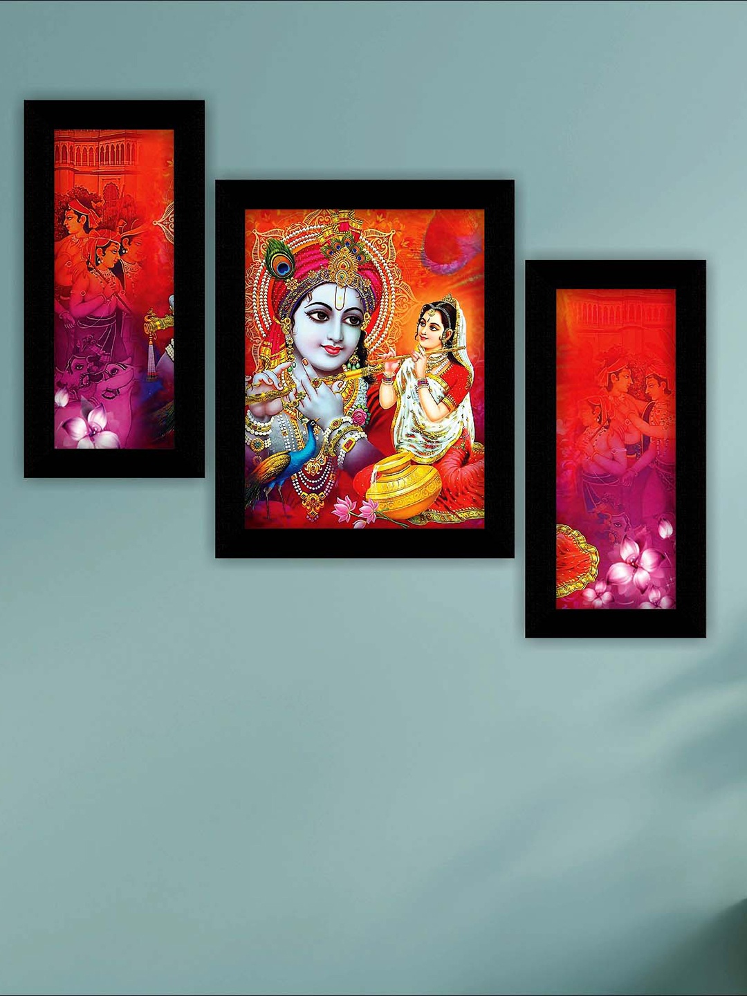 

SAF Red & Pink 3 Pieces Radha Krishna Painting UV Coating Wall Arts