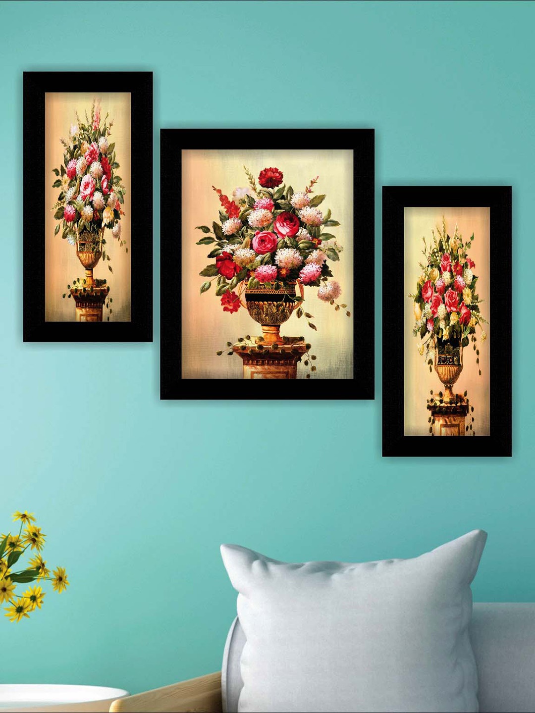 

SAF Beige & Brown 3 Pieces Flower Pot Premium Frame Digital Printed Wall Art, Multi