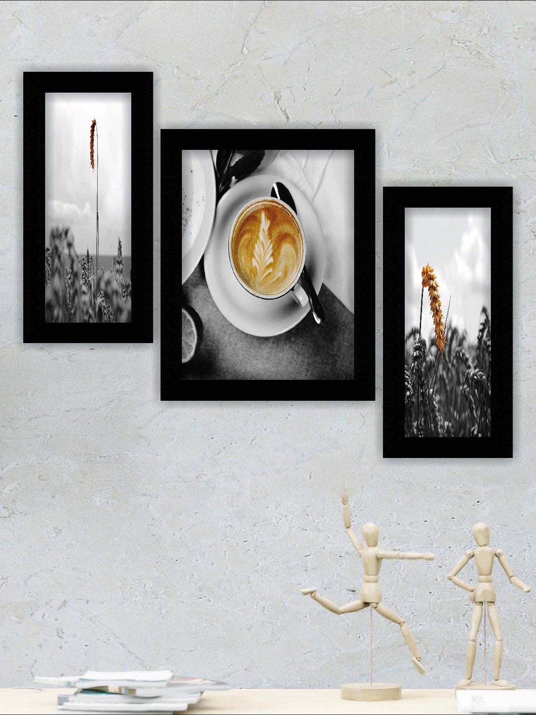 

SAF White & Brown 3 Pieces Coffee Mug Painting UV Coating Wall Arts
