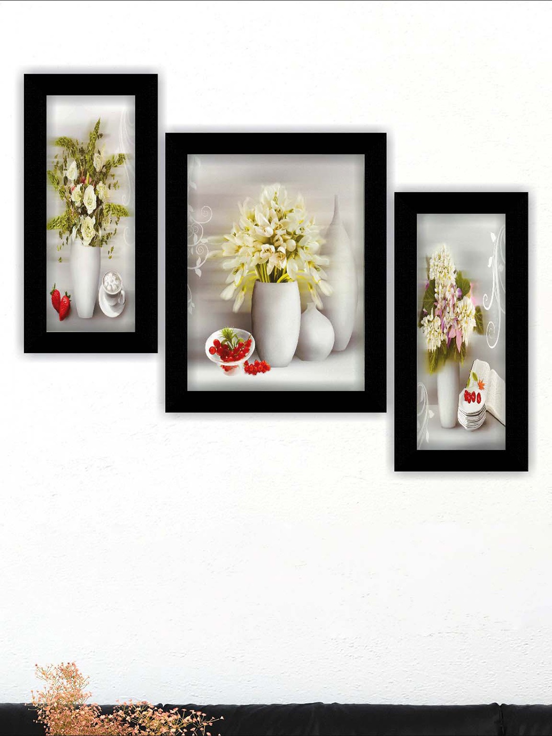 

SAF Beige & White 3 Pieces Flower Painting UV Coating Wall Arts
