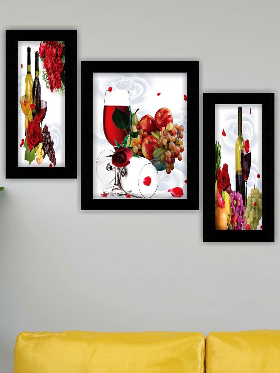 

SAF White & Red 3 Pieces Wine Glass Frame Digital Printed Wall Art