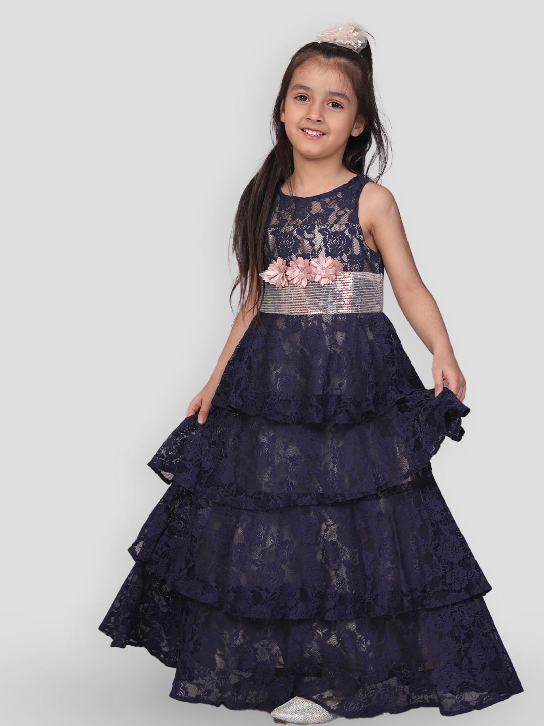 

Lil Peacock Sleeveless Lace Tiered Fit & Flare Dress, Navy blue