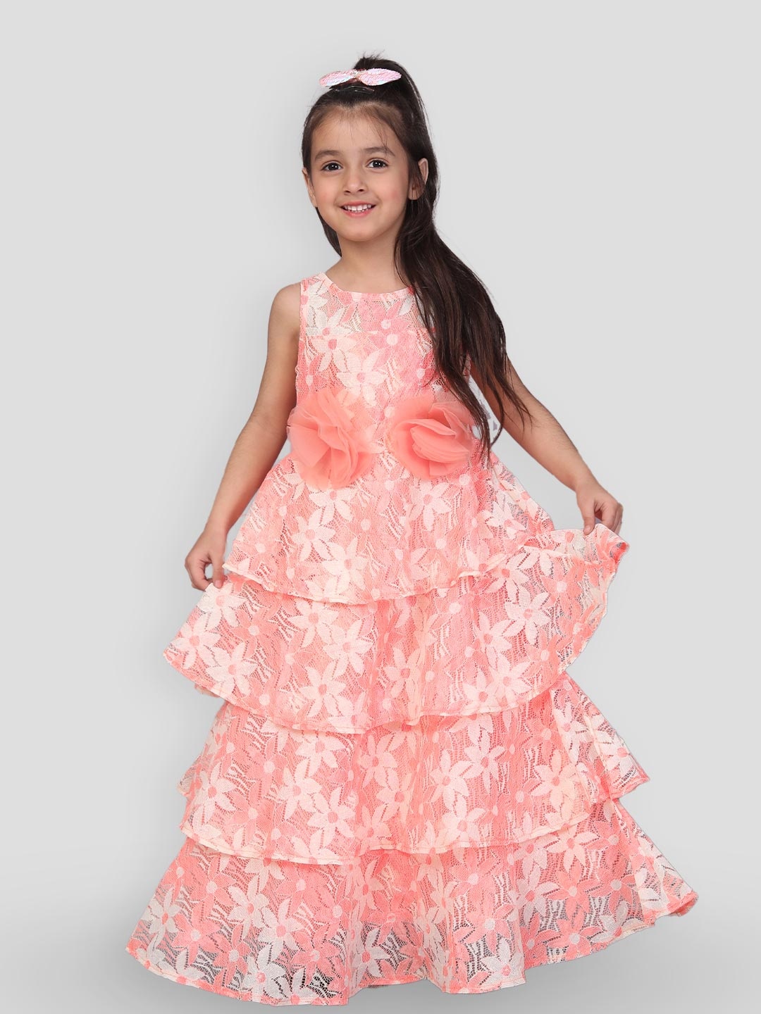 

Lil Peacock Sleeveless Lace Tiered Fit & Flare Dress, Pink