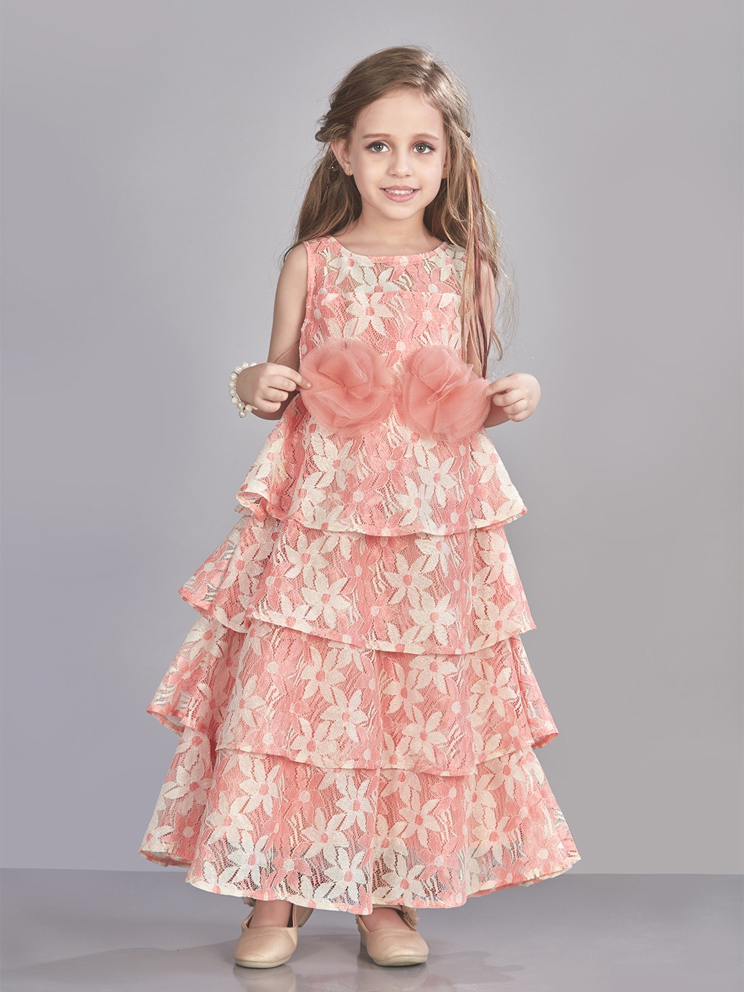 

Lil Peacock Sleeveless Lace Tiered Fit & Flare Dress, Orange