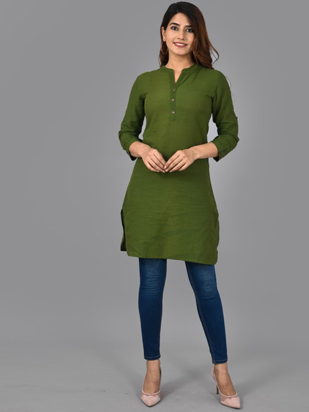 

KALINI Mandarin Collar Pathani Kurta, Green