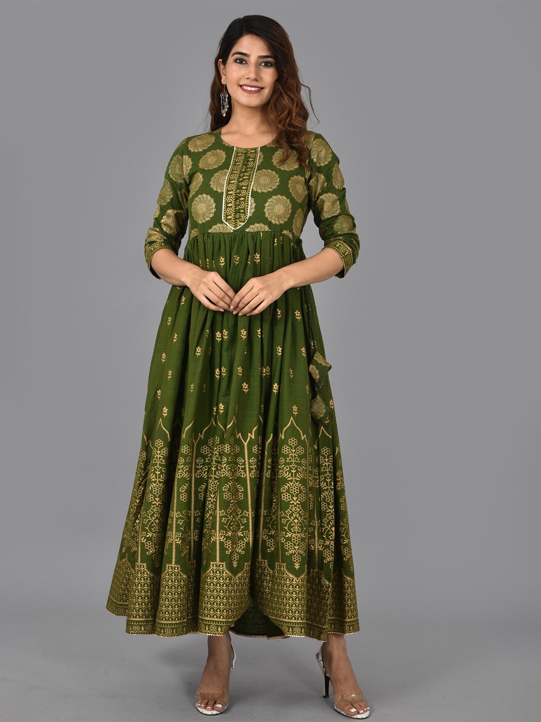 

KALINI Green Ethnic Motifs Print Maxi Dress