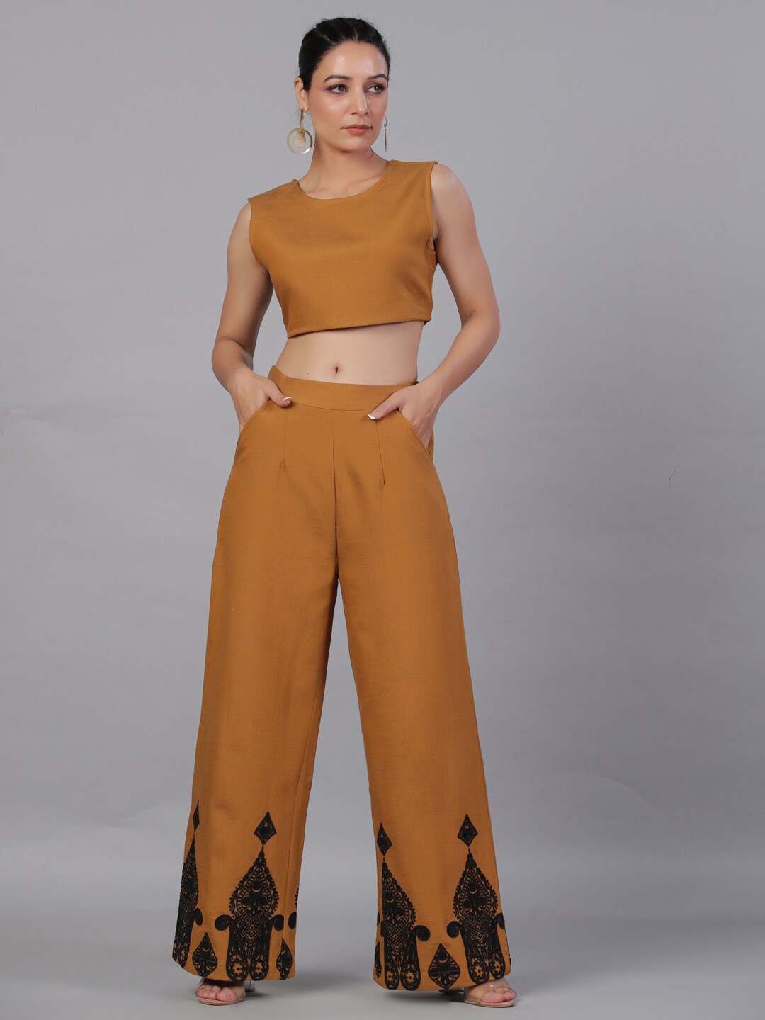 

Aadews Embroidered Top With Palazzos, Brown