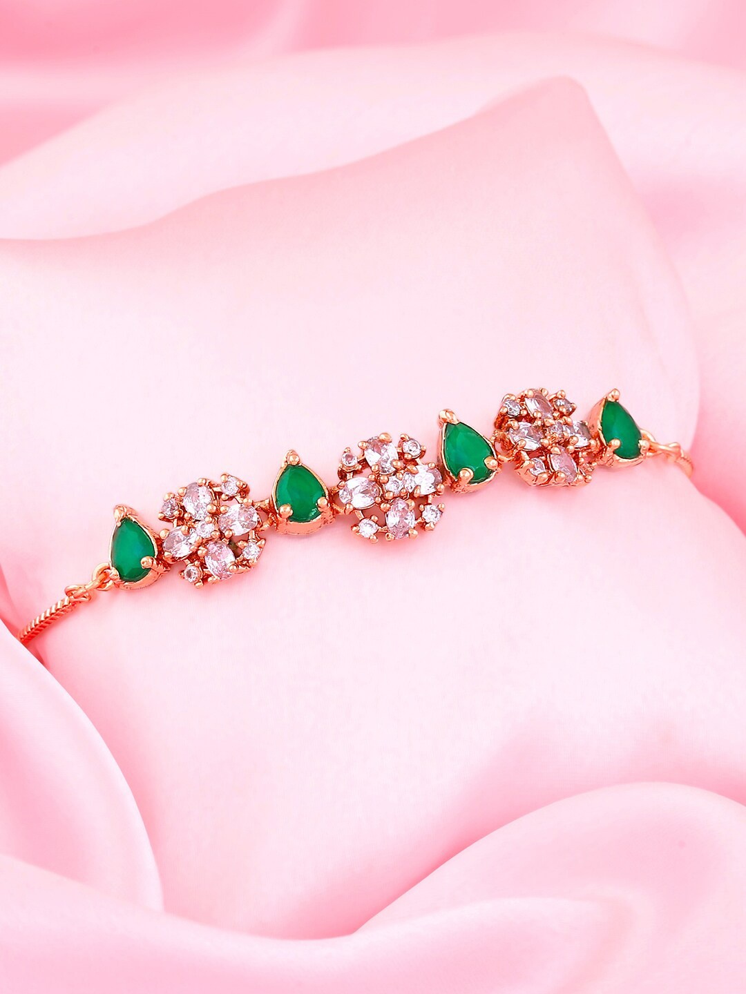 

Estele Rose Gold-Plated Cubic Zirconia Studded Brass Link Bracelet