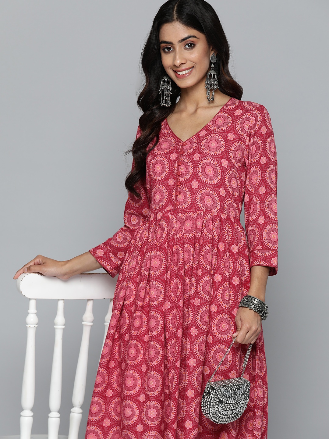 

HERE&NOW Women Ethnic Motifs Printed A-Line Kurta, Red