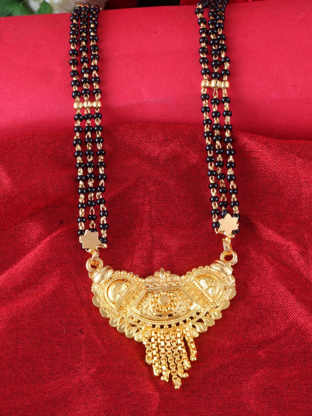 

MEENAZ Gold-Plated Brass Beaded Layered Long Mangalsutra