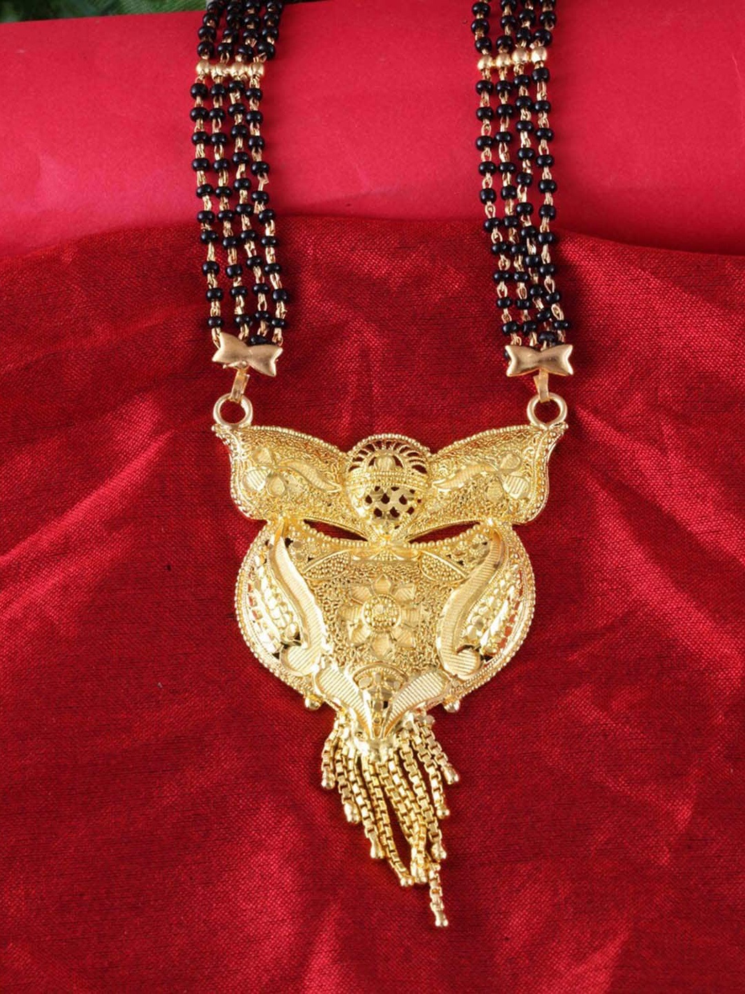 

MEENAZ Gold Plated & Black Beaded Mangalsutra