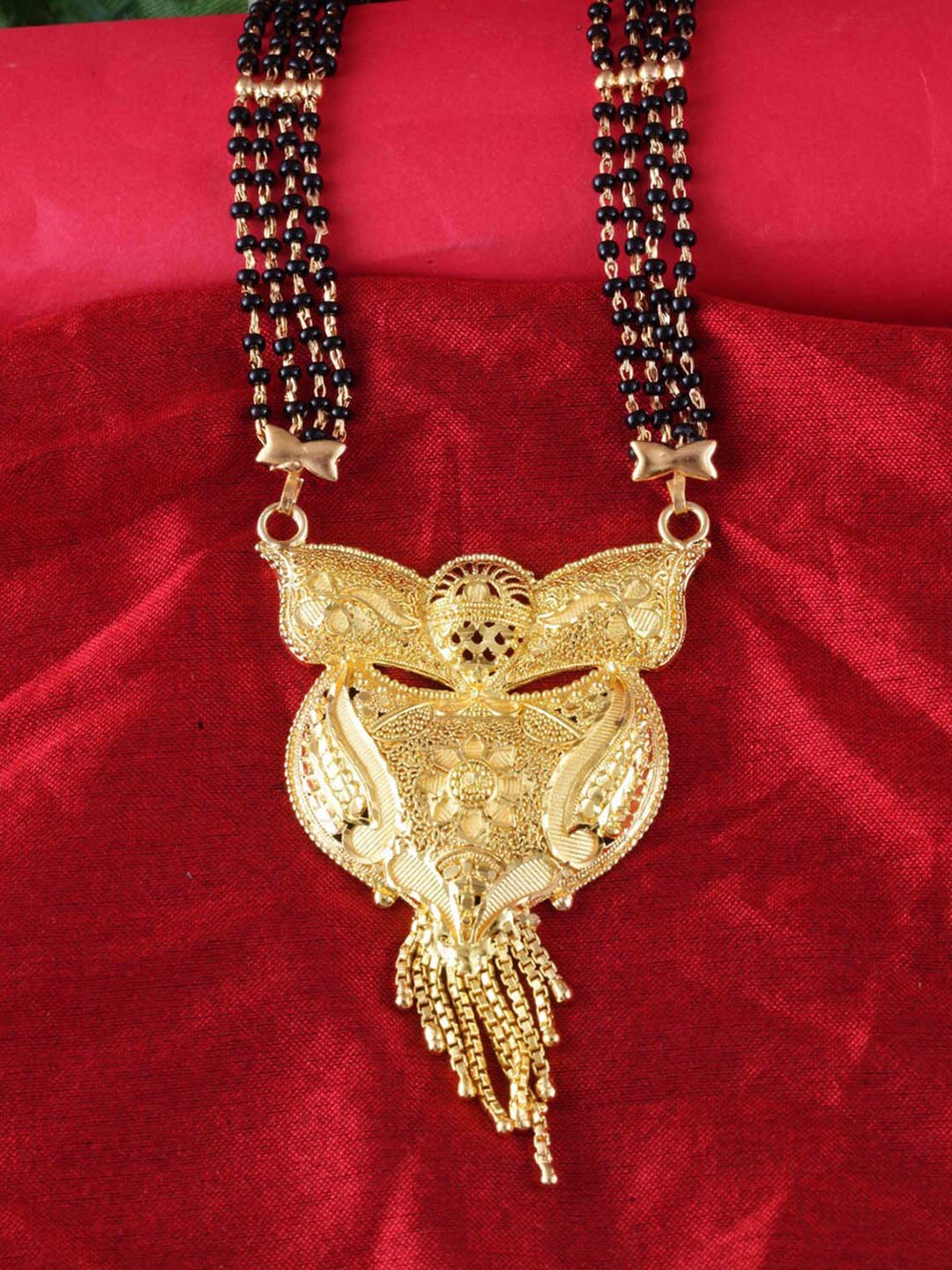 

MEENAZ Gold-Plated Beaded Traditional Mangalsutra