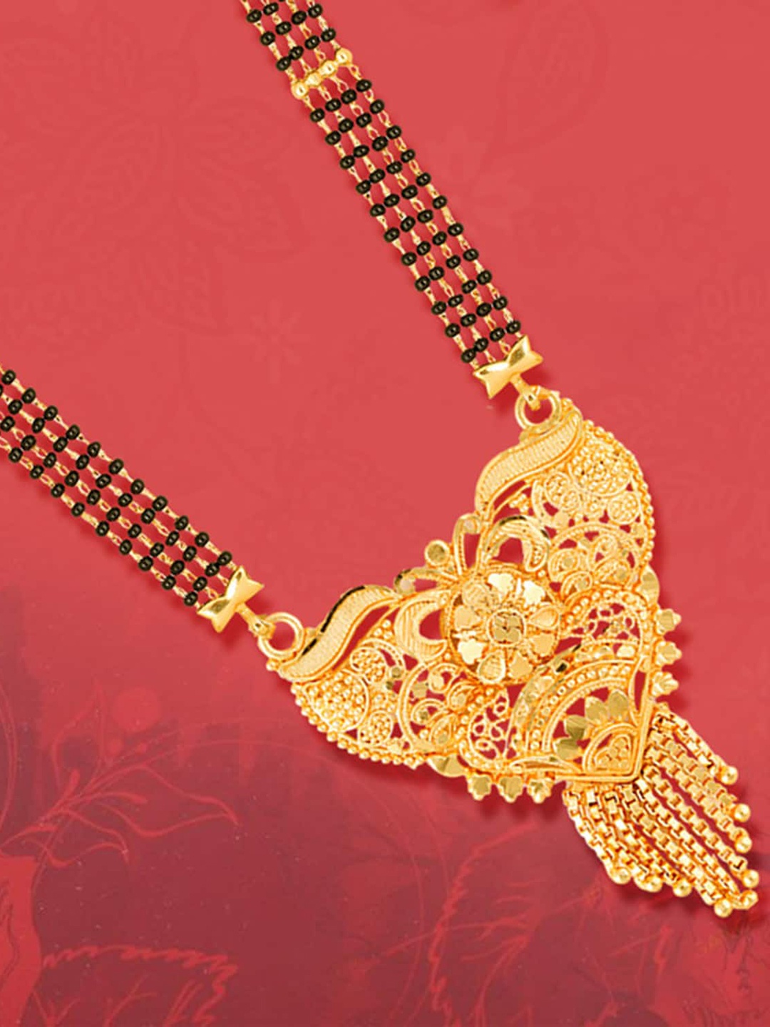 

MEENAZ Gold-Plated Beaded Traditional Mangalsutra