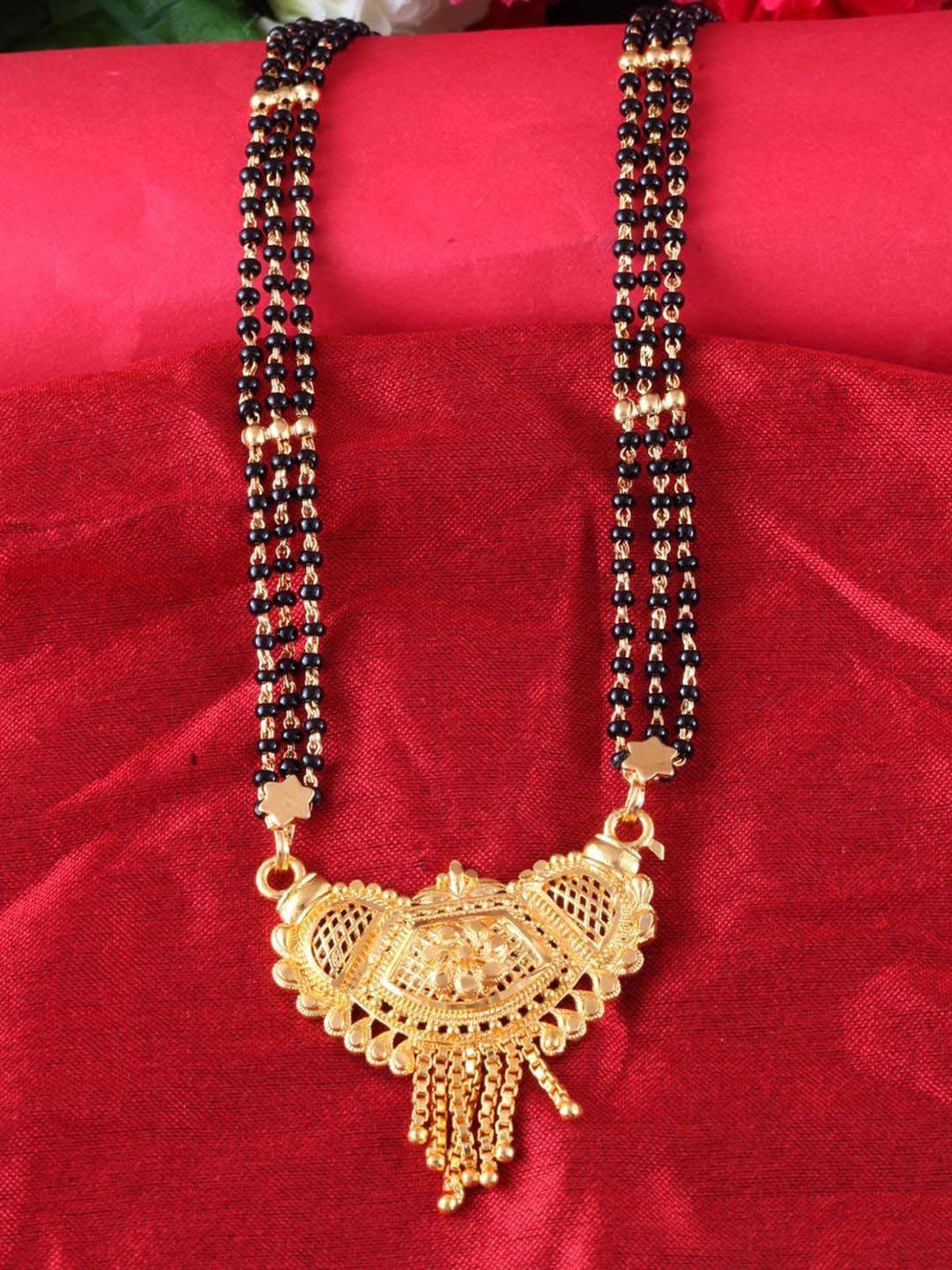 

MEENAZ Gold-Plated Beaded Mangalsutra