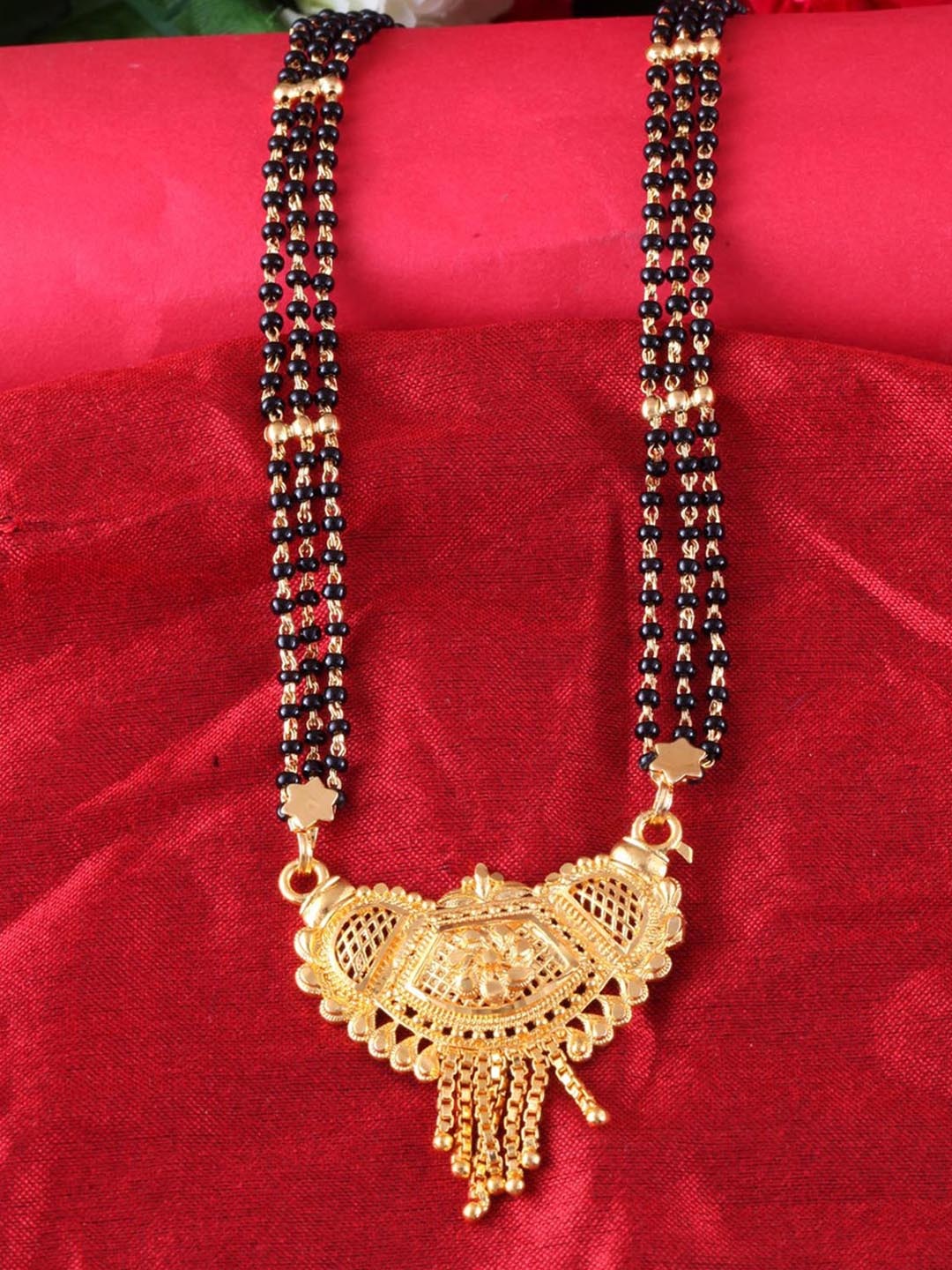 

MEENAZ Gold-Plated Beaded Traditional Mangalsutra