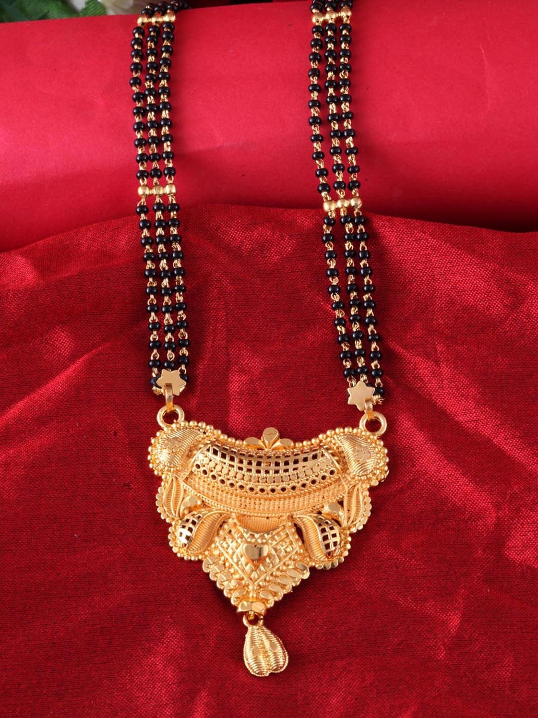 

MEENAZ Gold-Plated Beaded Traditional Mangalsutra
