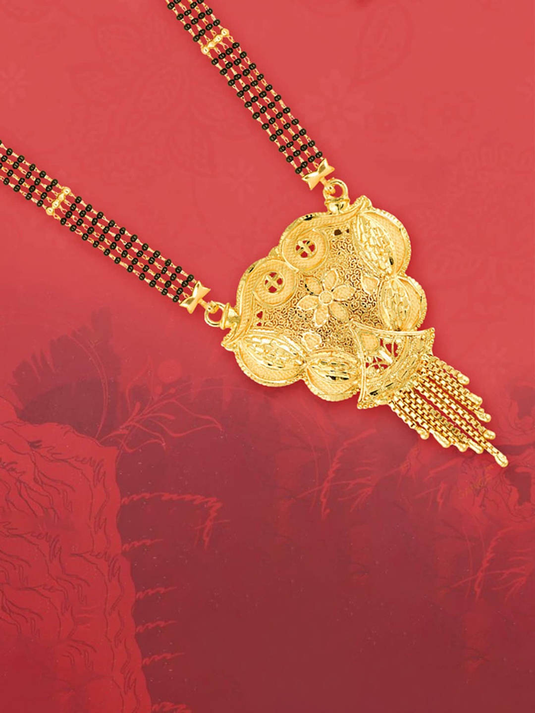 

MEENAZ Gold-Plated Beaded Stone-Studded Traditional Mangalsutra