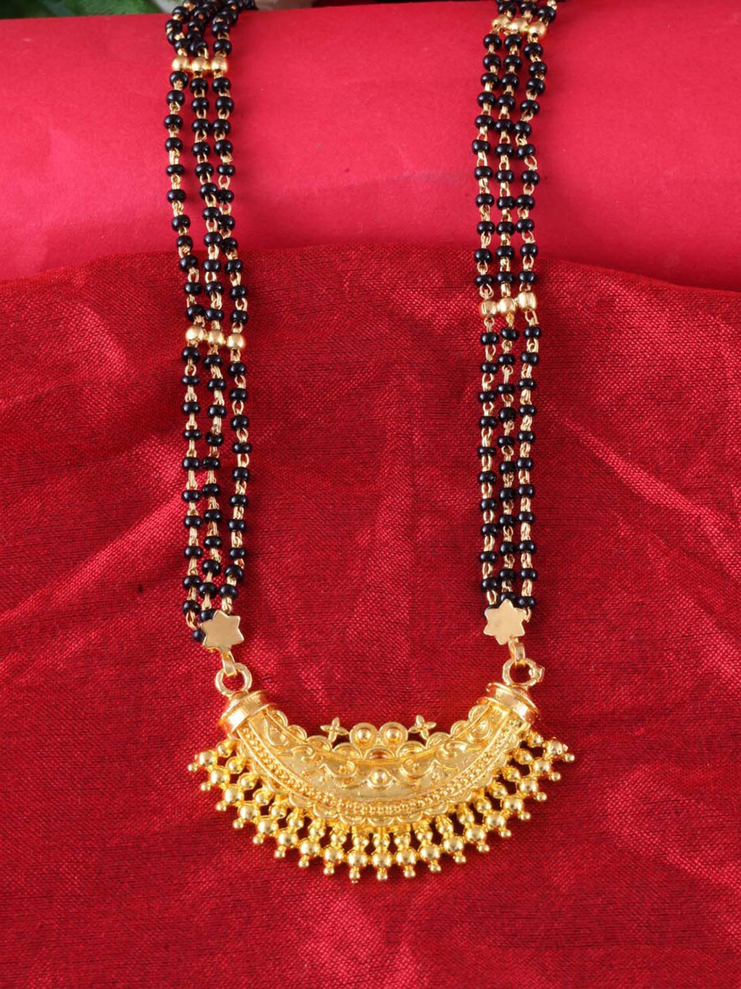 

MEENAZ Gold-Plated Black Beaded Mangalsutra