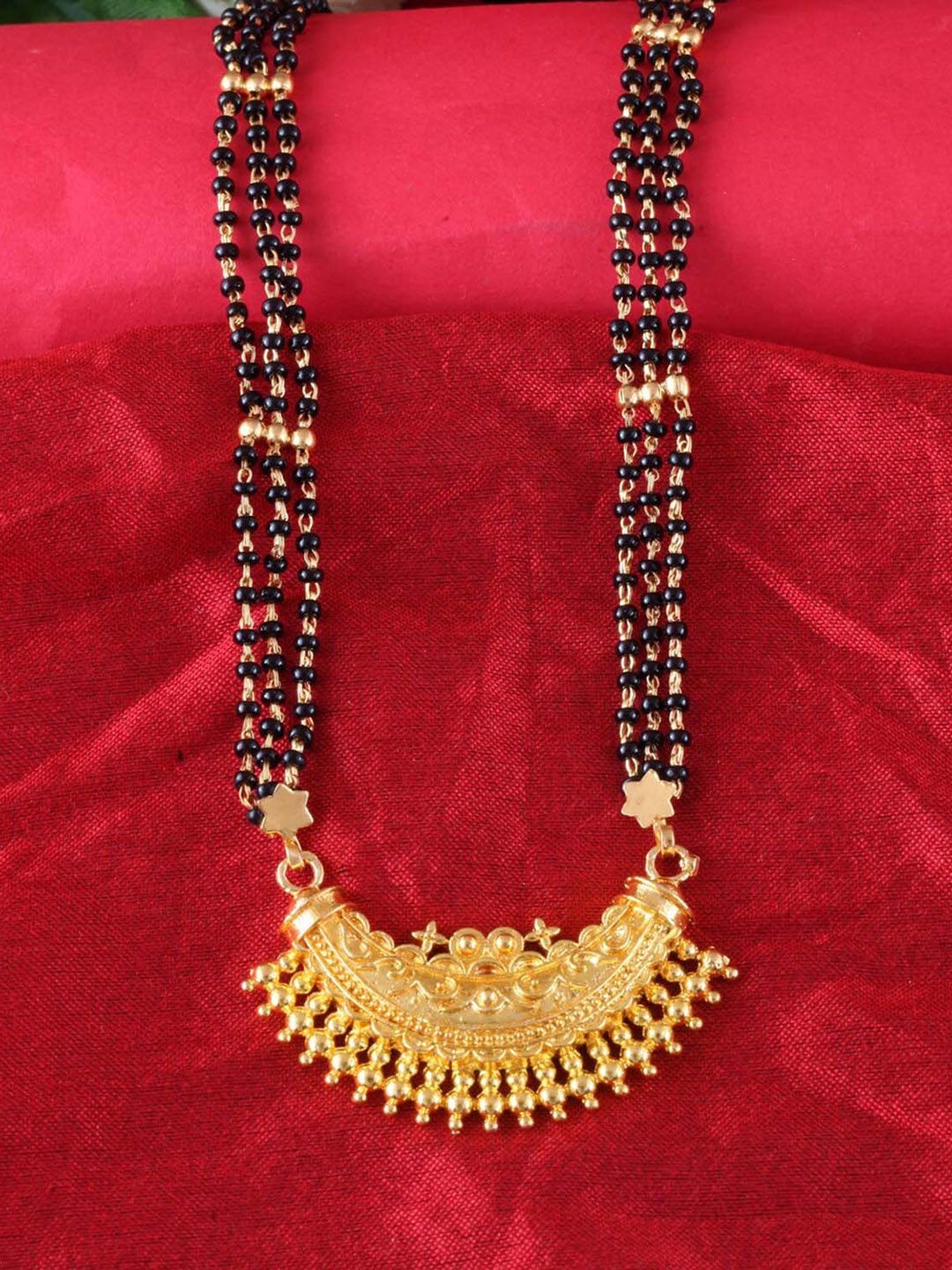 

MEENAZ Gold-Plated Brass Beaded Layered Long Mangalsutra