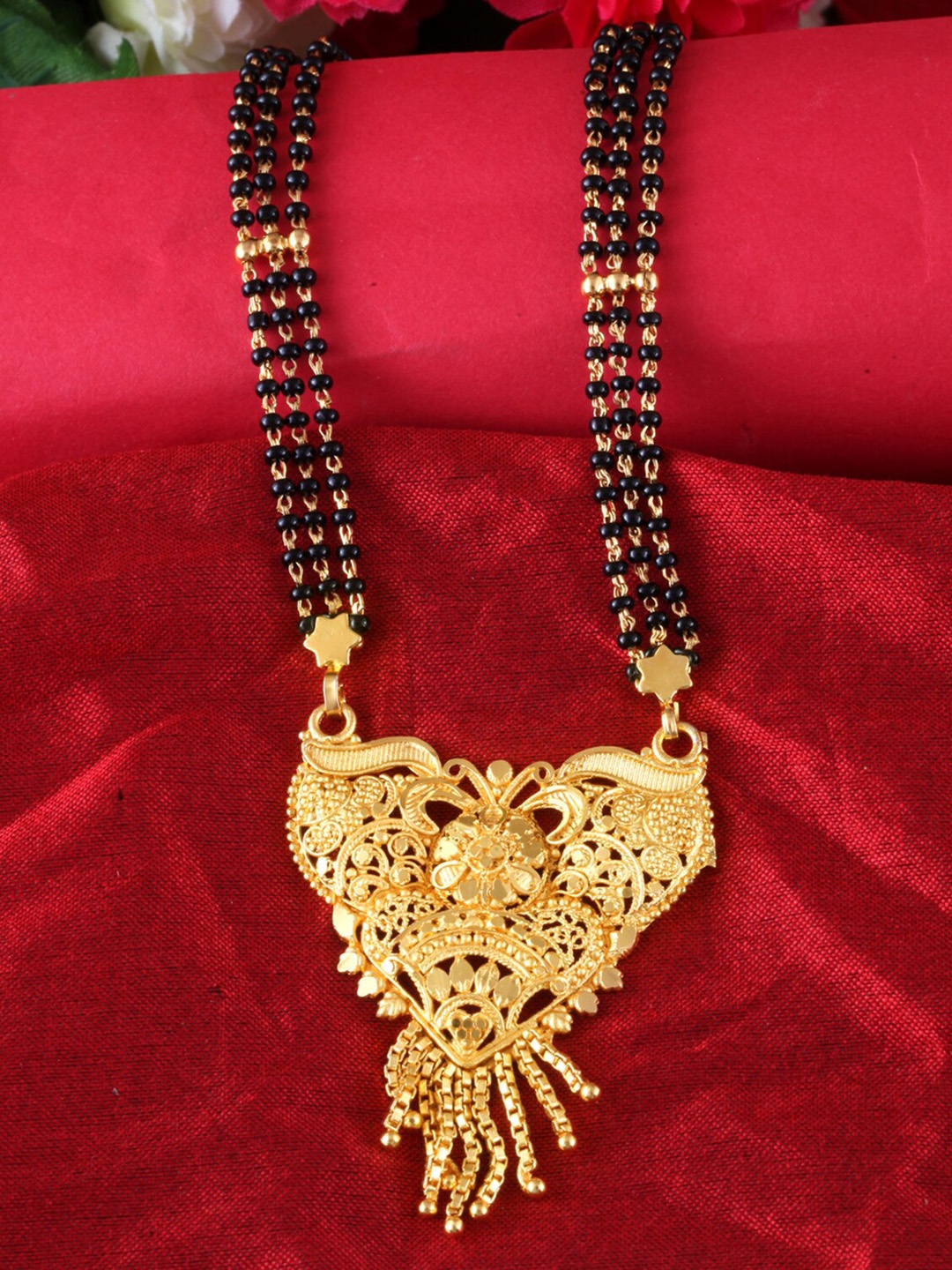 

MEENAZ Gold-Plated Beaded Mangalsutra