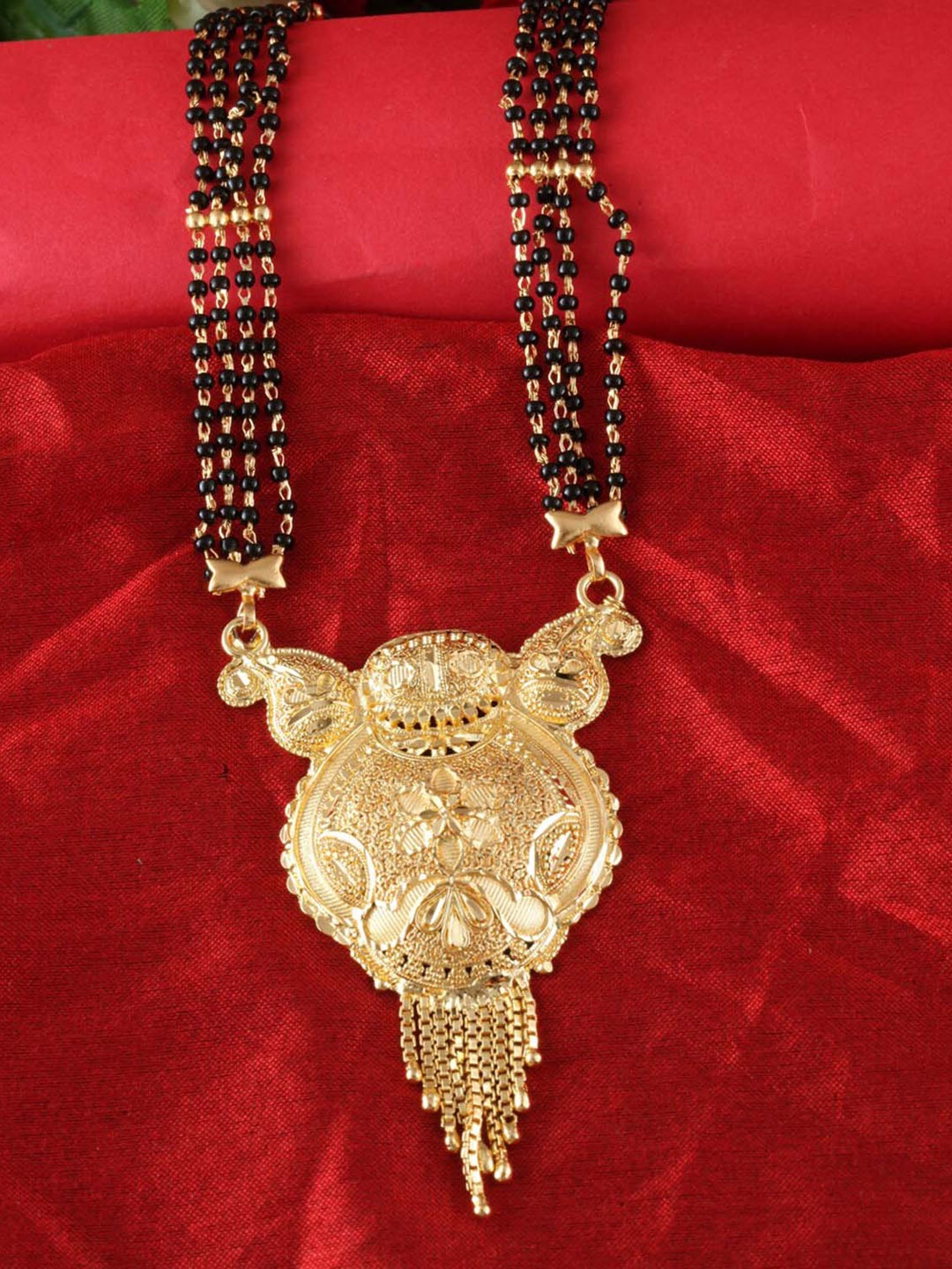

MEENAZ Gold-Plated CZ Stone-Studded & Beaded Mangalsutra