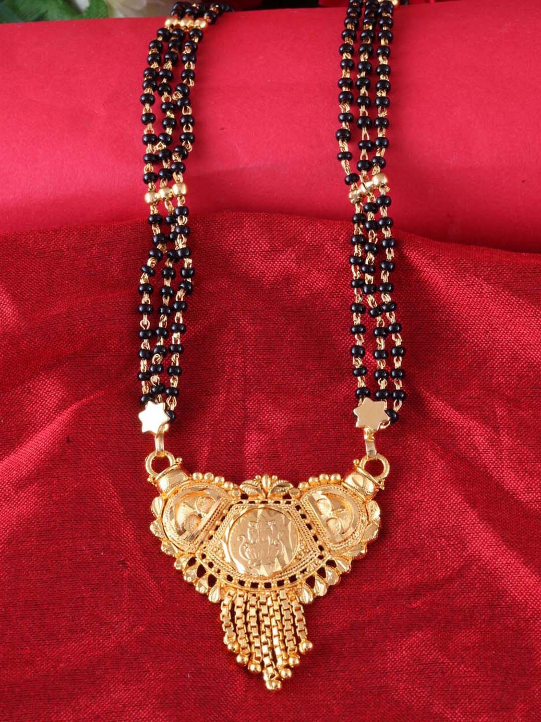 

MEENAZ Gold-Plated Beaded Stone-Studded Traditional Mangalsutra