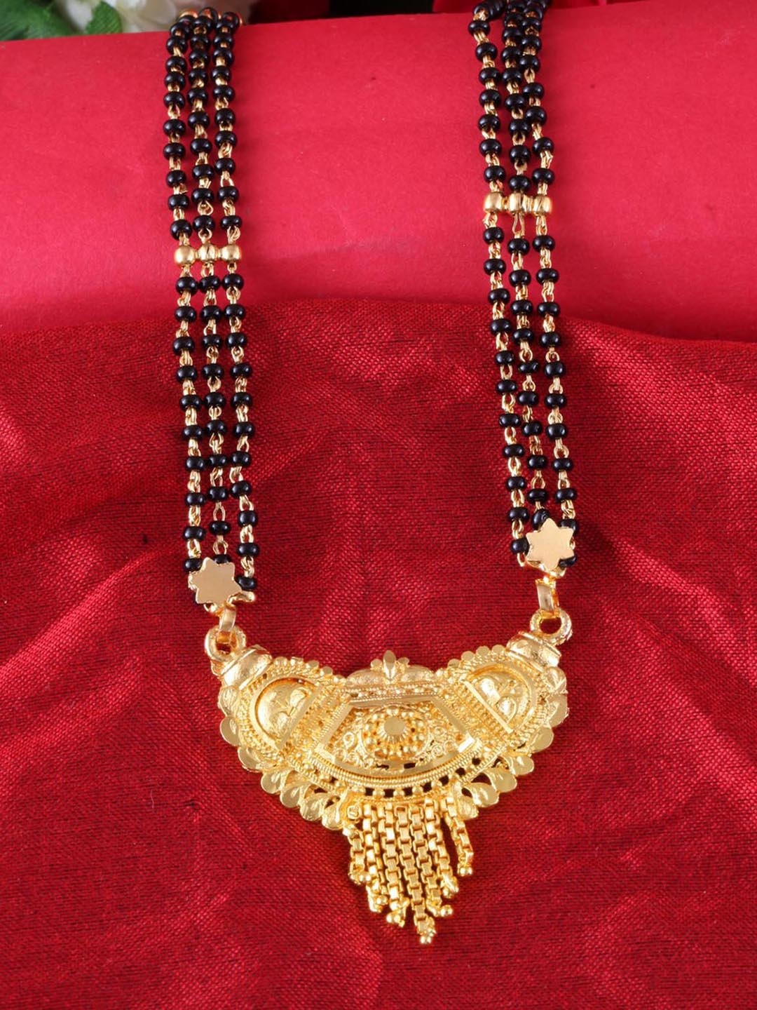 

MEENAZ Gold-Plated Beaded Traditional Mangalsutra