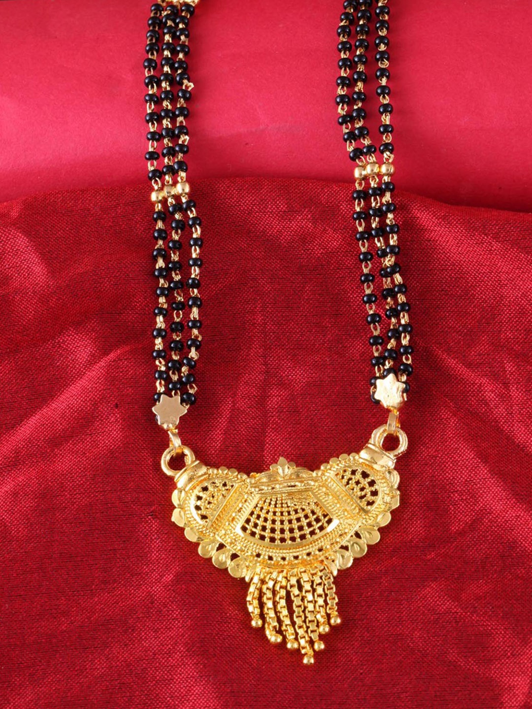 

MEENAZ Gold-Plated Artificial Stone & Beaded Mangalsutra