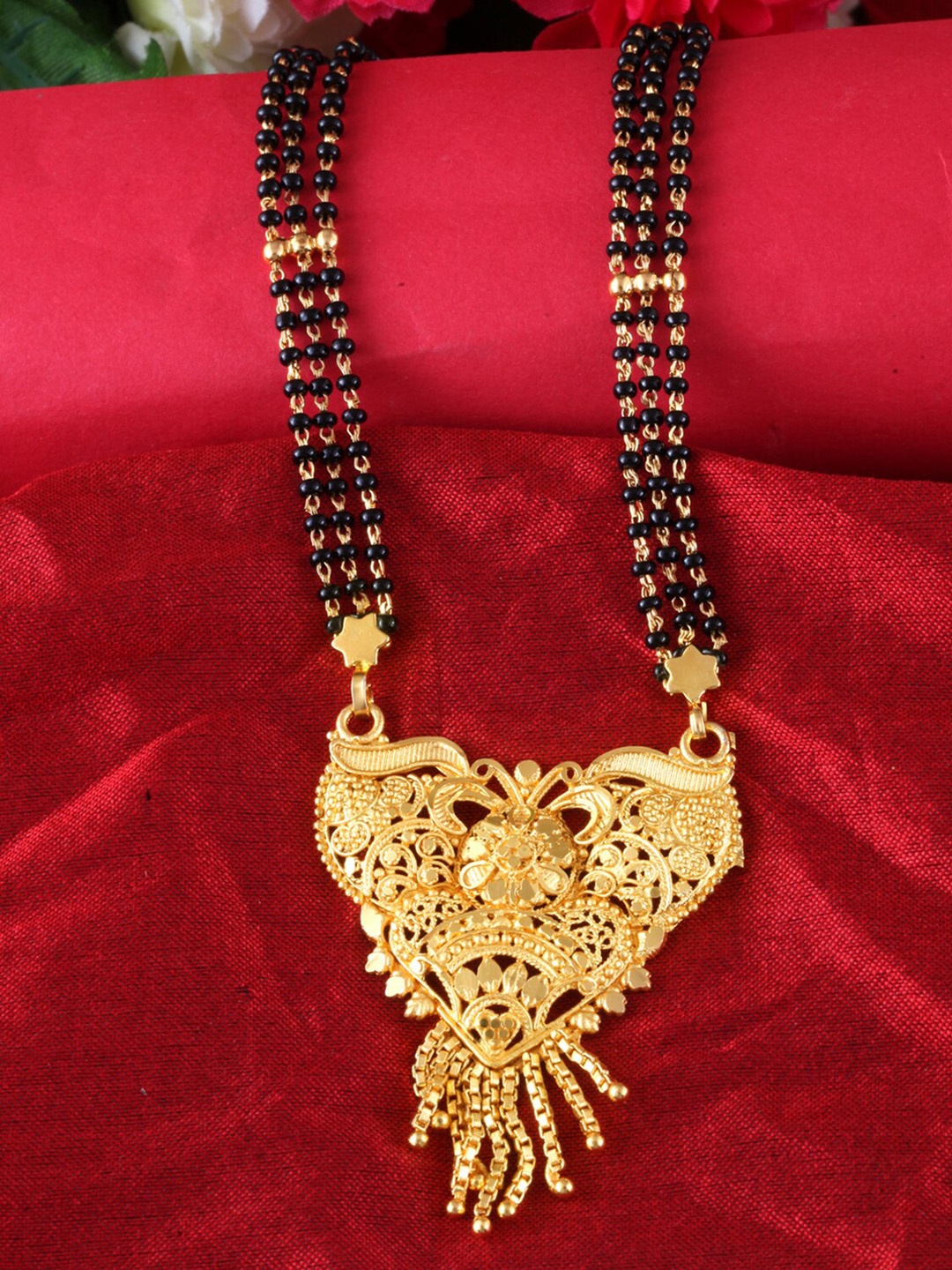 

MEENAZ Gold-Plated Artificial Stone & Bead Studded Traditional Mangalsutra