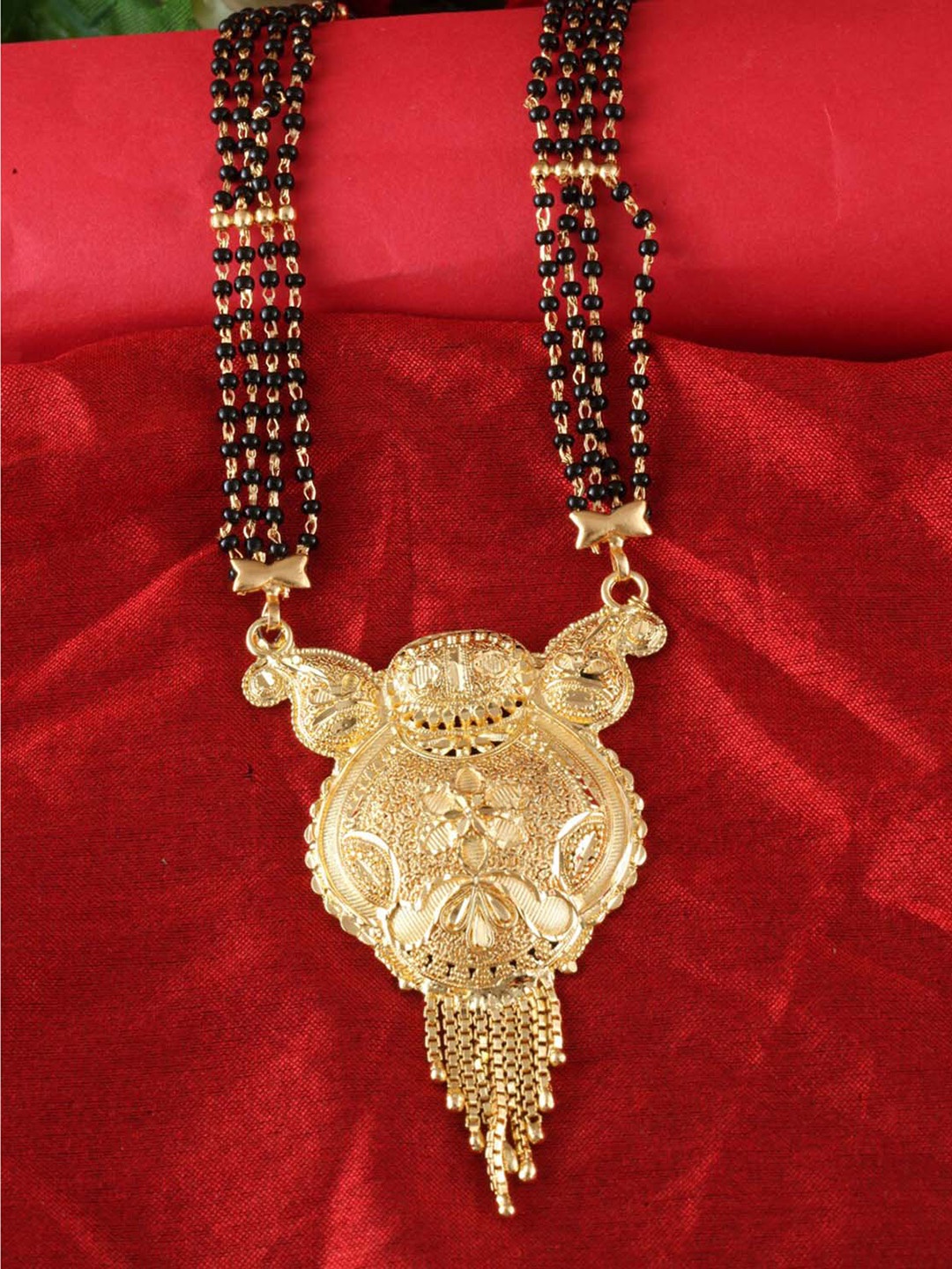 

MEENAZ Gold-Plated Artificial Stone & Beaded Long Mangalsutra