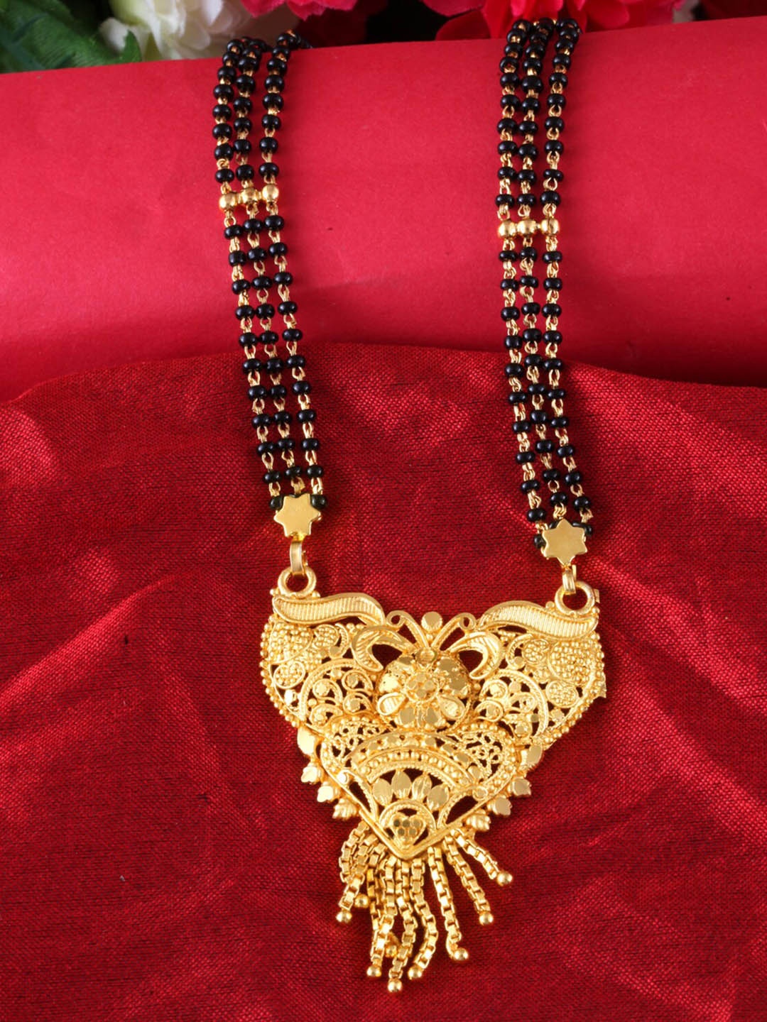 

MEENAZ Gold-Plated Artificial Stones Beaded Long Mangalsutra