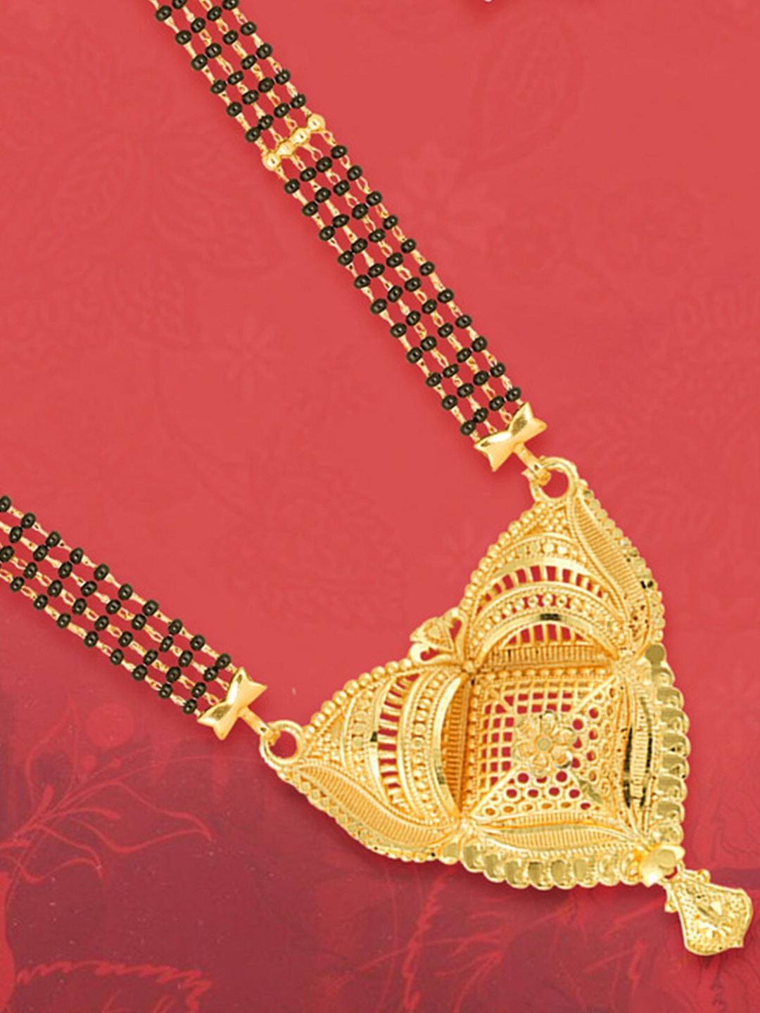 

MEENAZ Gold-Plated Artificial Stone & Beaded Long Mangalsutra