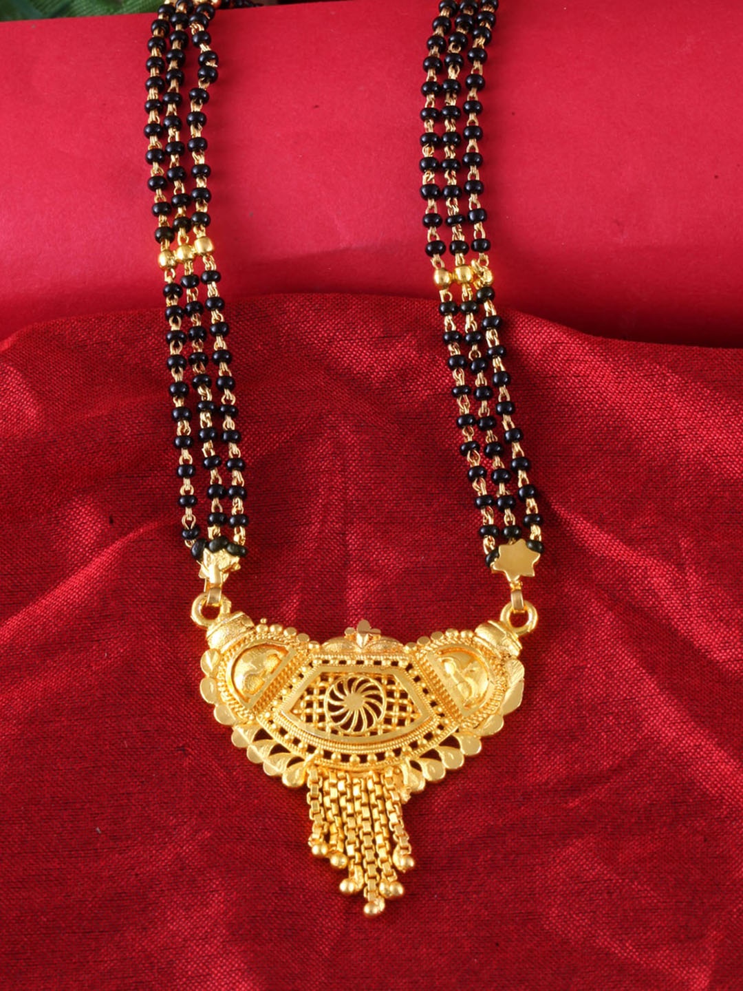 

MEENAZ Gold-Plated Artificial Stone & Beaded Long Mangalsutra