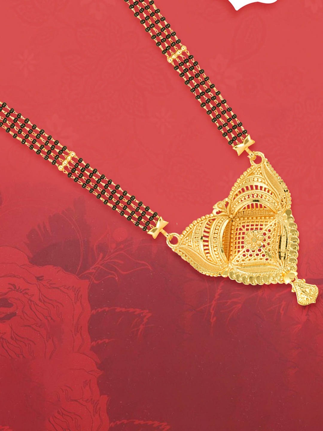 

MEENAZ Gold-Plated Artificial Stone & Beaded Long Mangalsutra