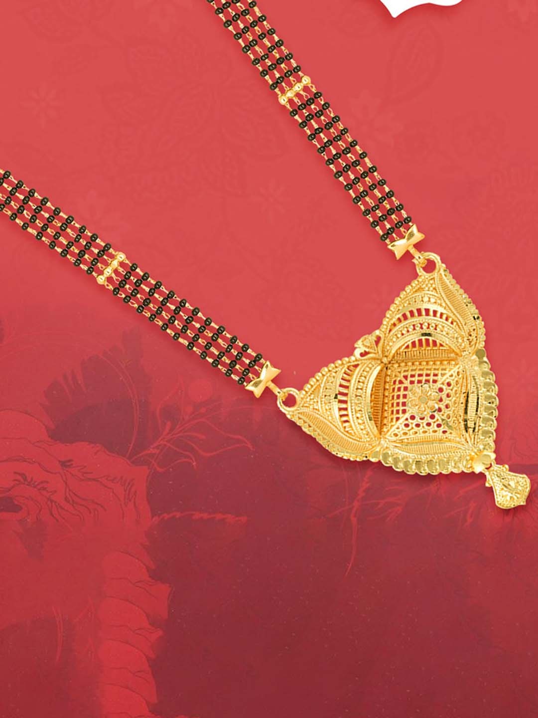 

MEENAZ Gold-Plated Artificial Stone-Studded & Beaded Long Mangalsutra